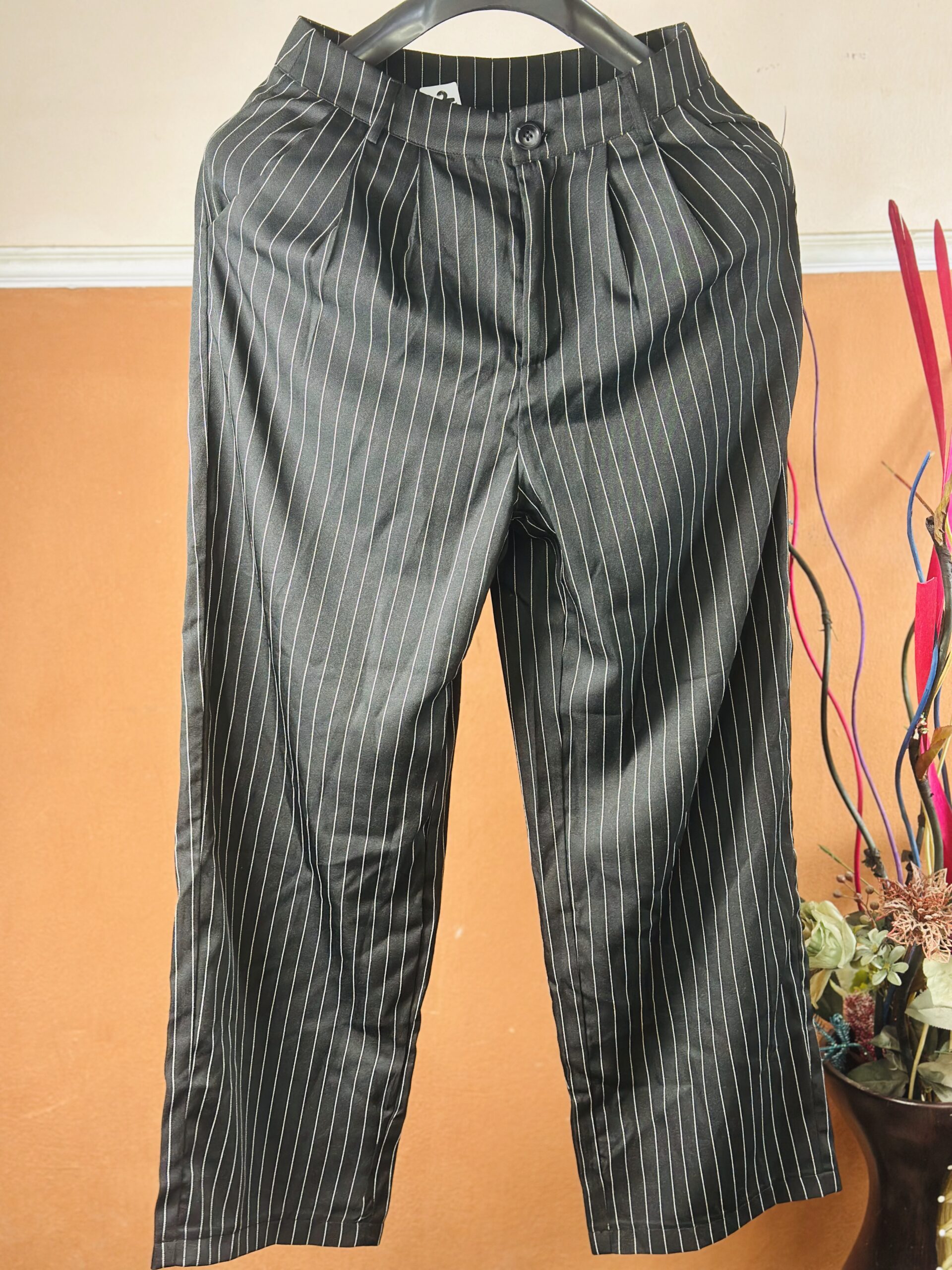 Yozy Pinstripe Wide Leg Pant Black