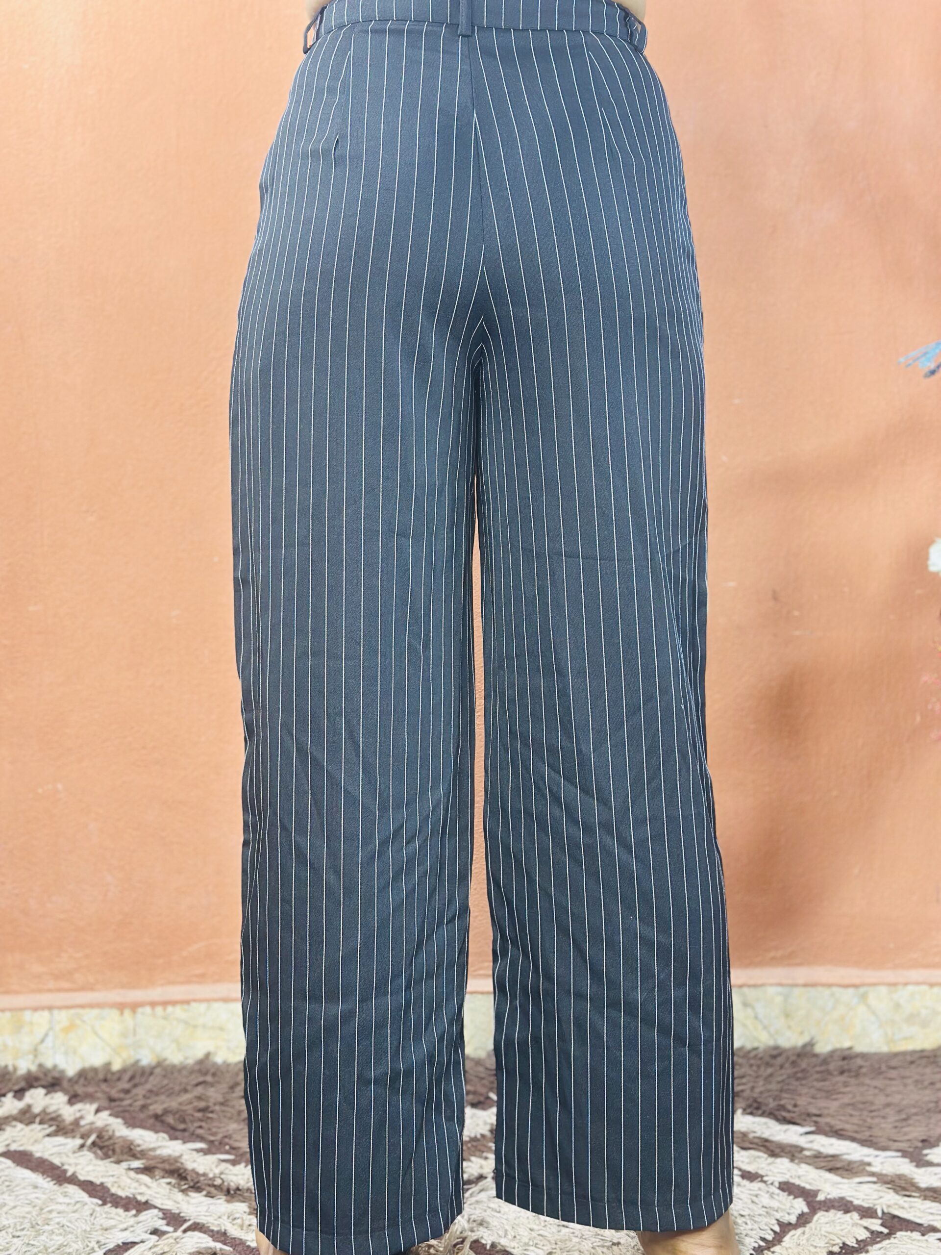 Yozy Pinstripe Wide Leg Pant Black