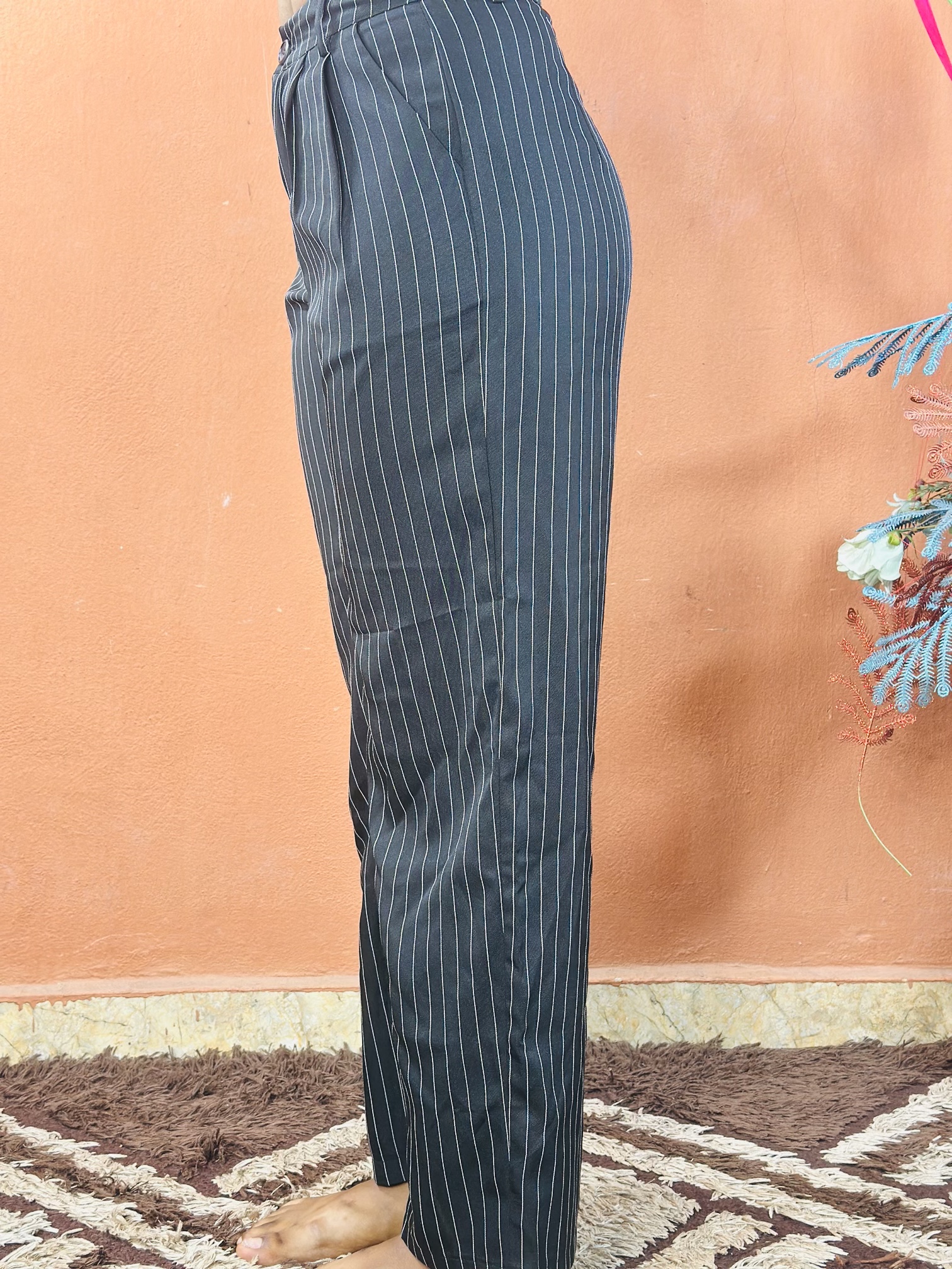 Yozy Pinstripe Wide Leg Pant Black