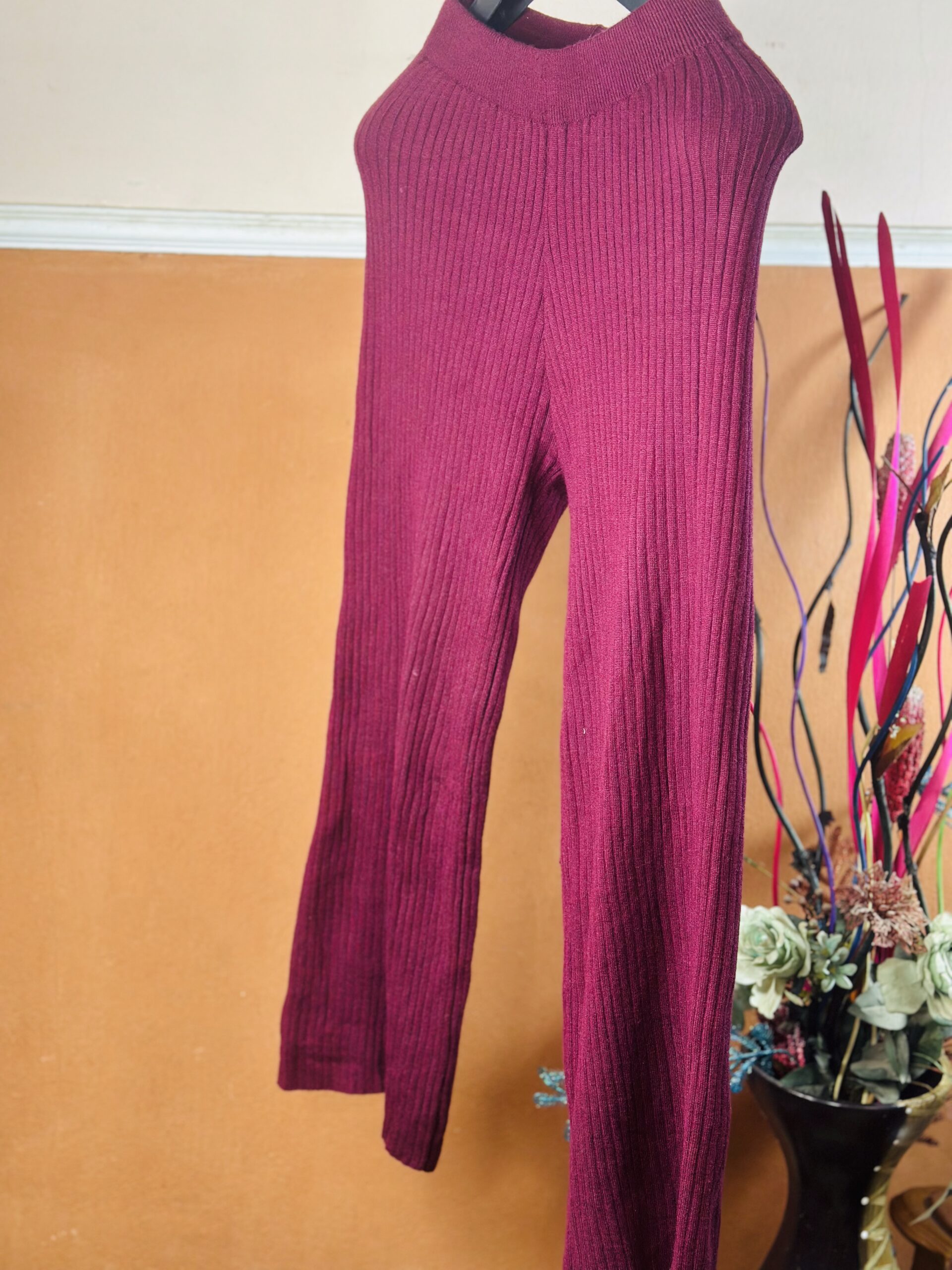 Burgundy Zip-Up Long Sleeve & Long Wide Pant