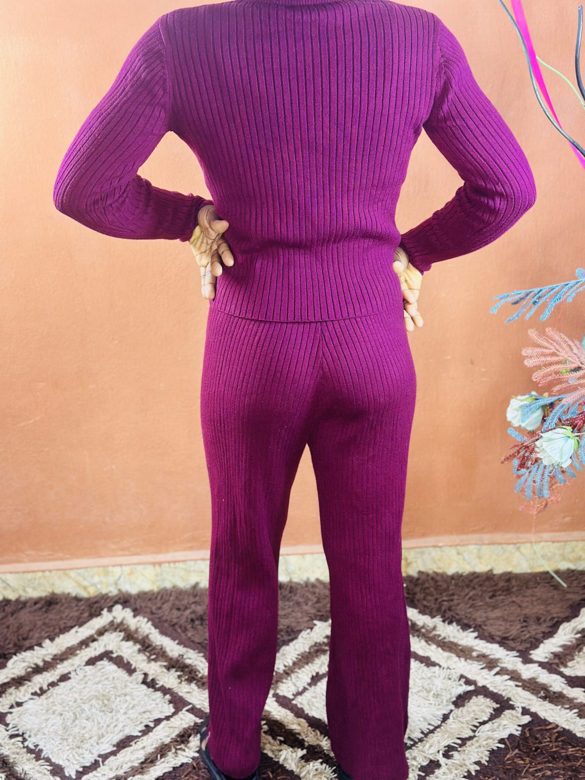 Burgundy Zip-Up Long Sleeve & Long Wide Pant