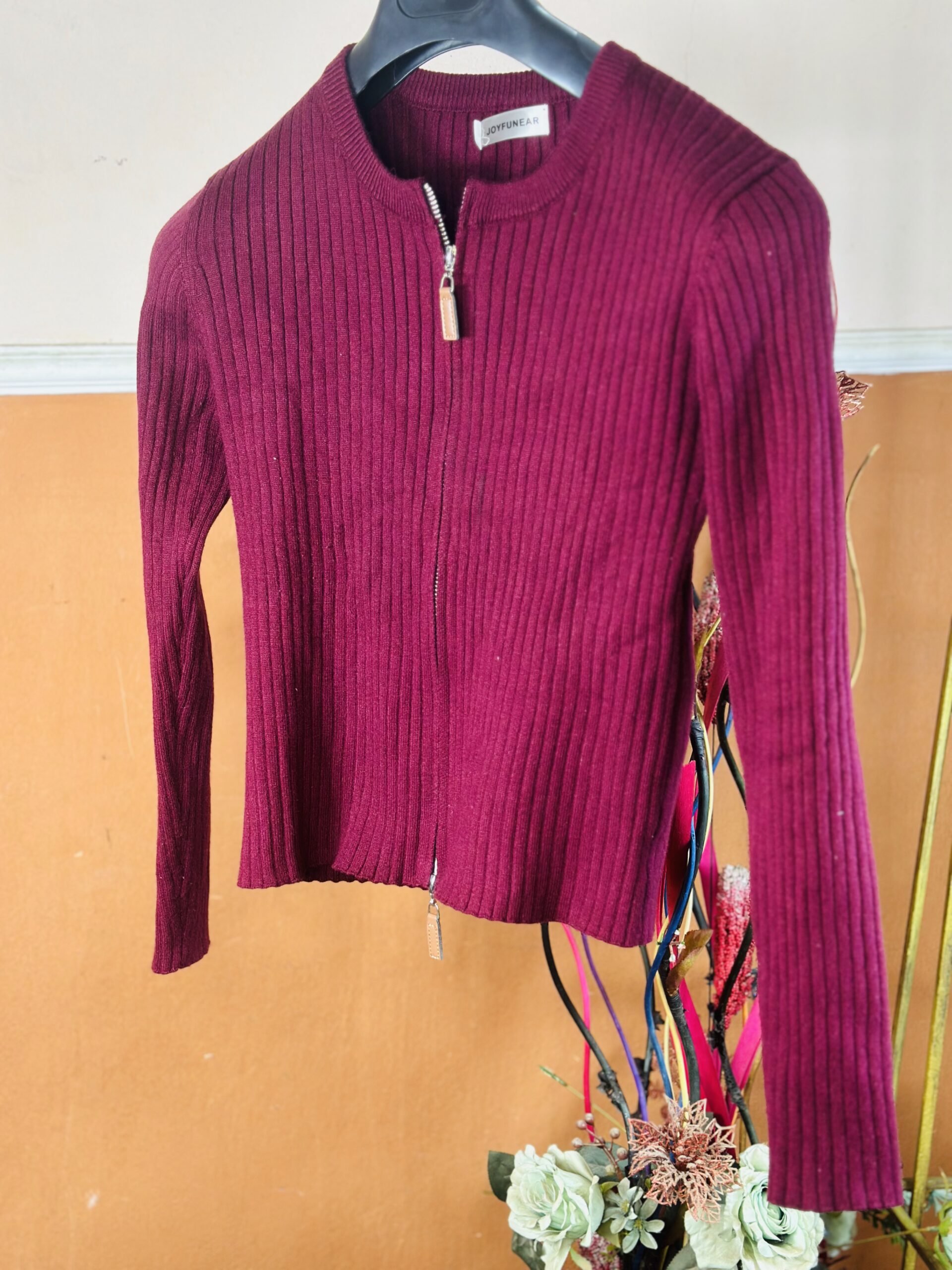 Burgundy Zip-Up Long Sleeve & Long Wide Pant