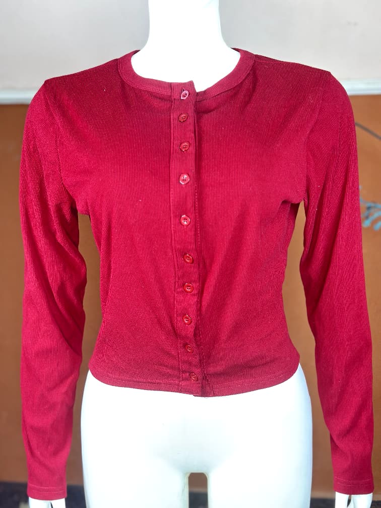 2sets longsleeve crewneck button down ribbed top