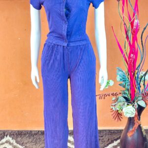 2Piece purple women textured top & wide leg trousers