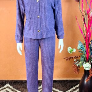 Womens purple ribbed knit two piece pagama and loungewear