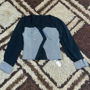 Womens black and white patterned blazer jacket