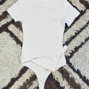 Beige short sleeve plain ribbed hervey bodysuit