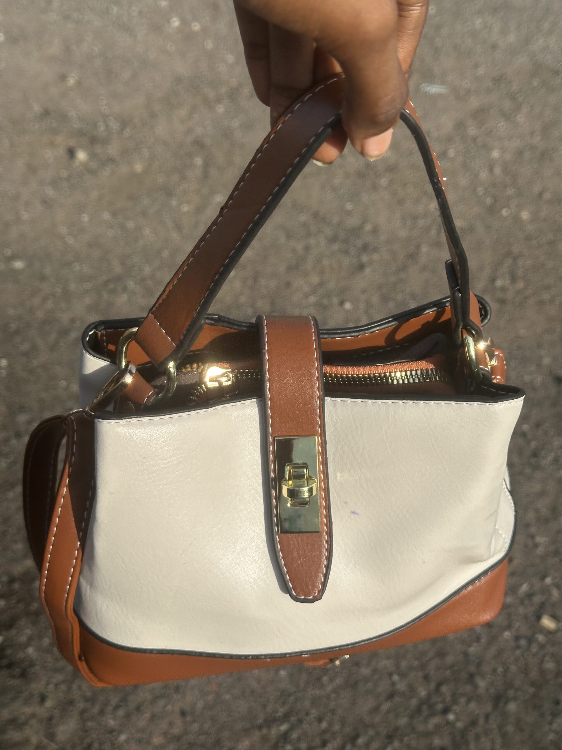 Stylish Women’s Brown and Cream Handbag Elegant Leather Shoulder Bag 2 Stylish Women’s Brown and Cream Handbag Elegant Leather Shoulder Bag - Image 2