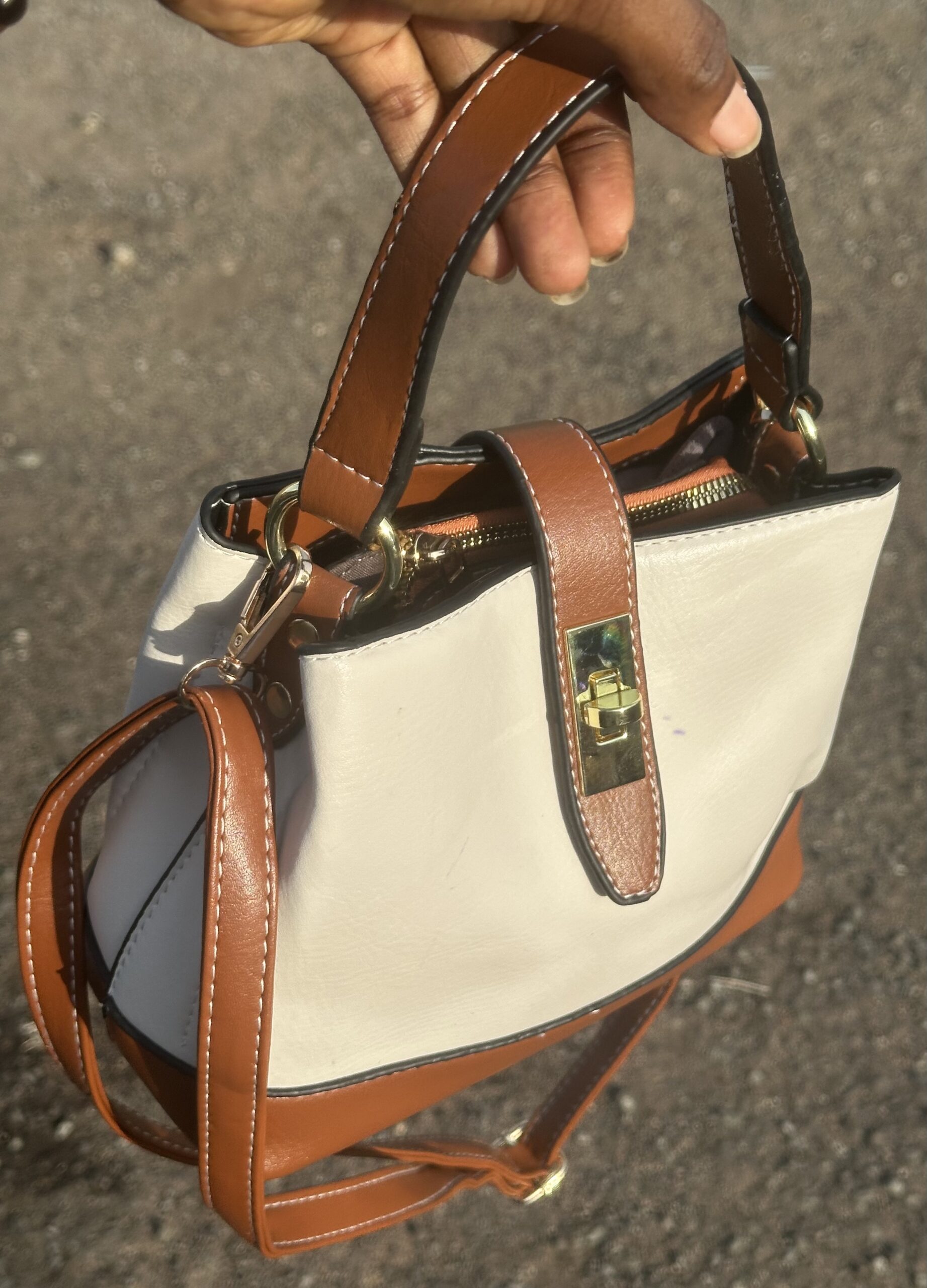 Stylish Women’s Brown and Cream Handbag Elegant Leather Shoulder Bag 5 Stylish Women’s Brown and Cream Handbag Elegant Leather Shoulder Bag - Image 5