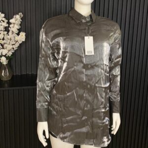 Women Metallic Silver Shirt 3 UkaMart