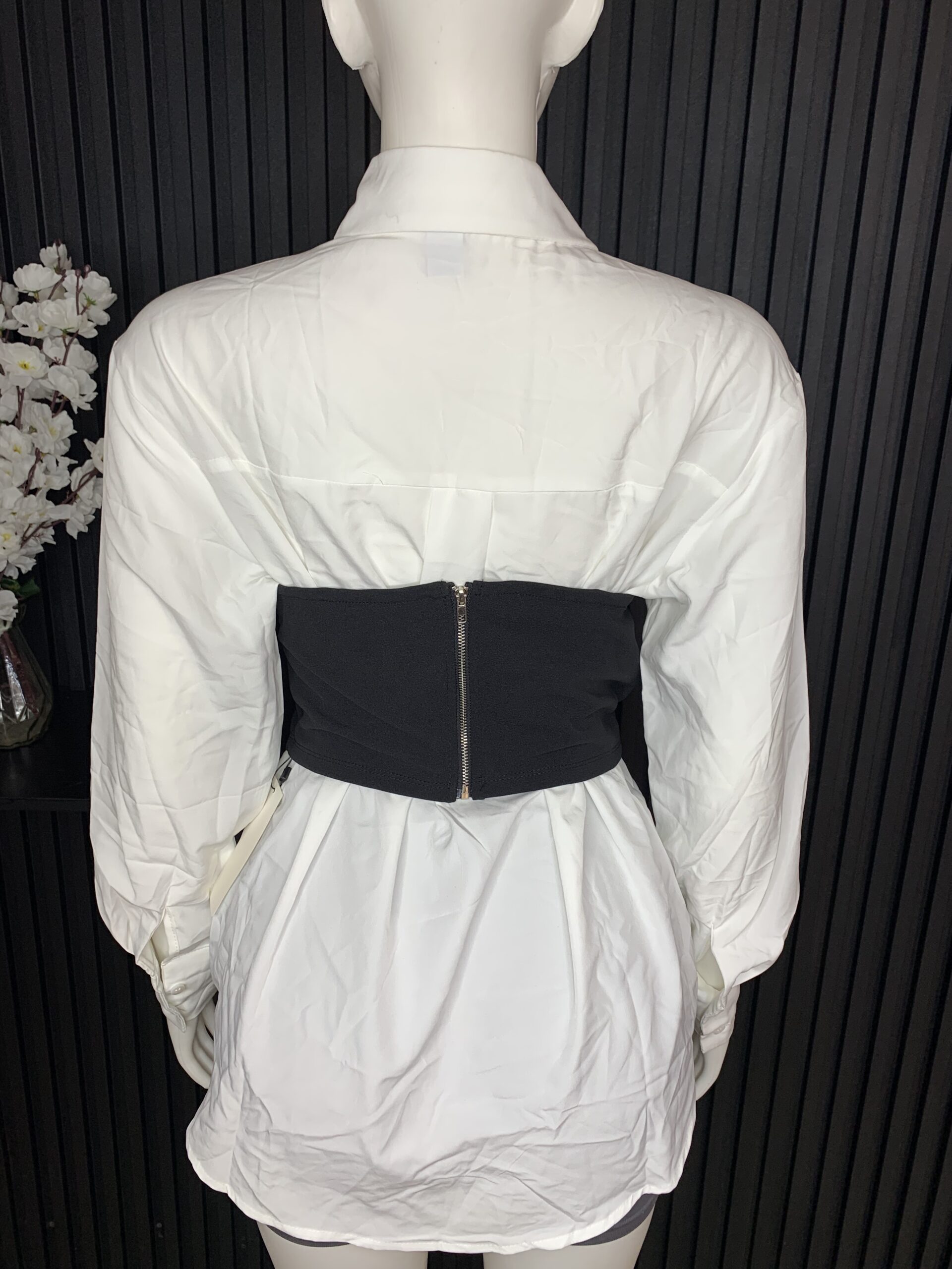 Chic White Shirt Paired With Black Bustier 4 Chic White Shirt Paired With Black Bustier - Image 4