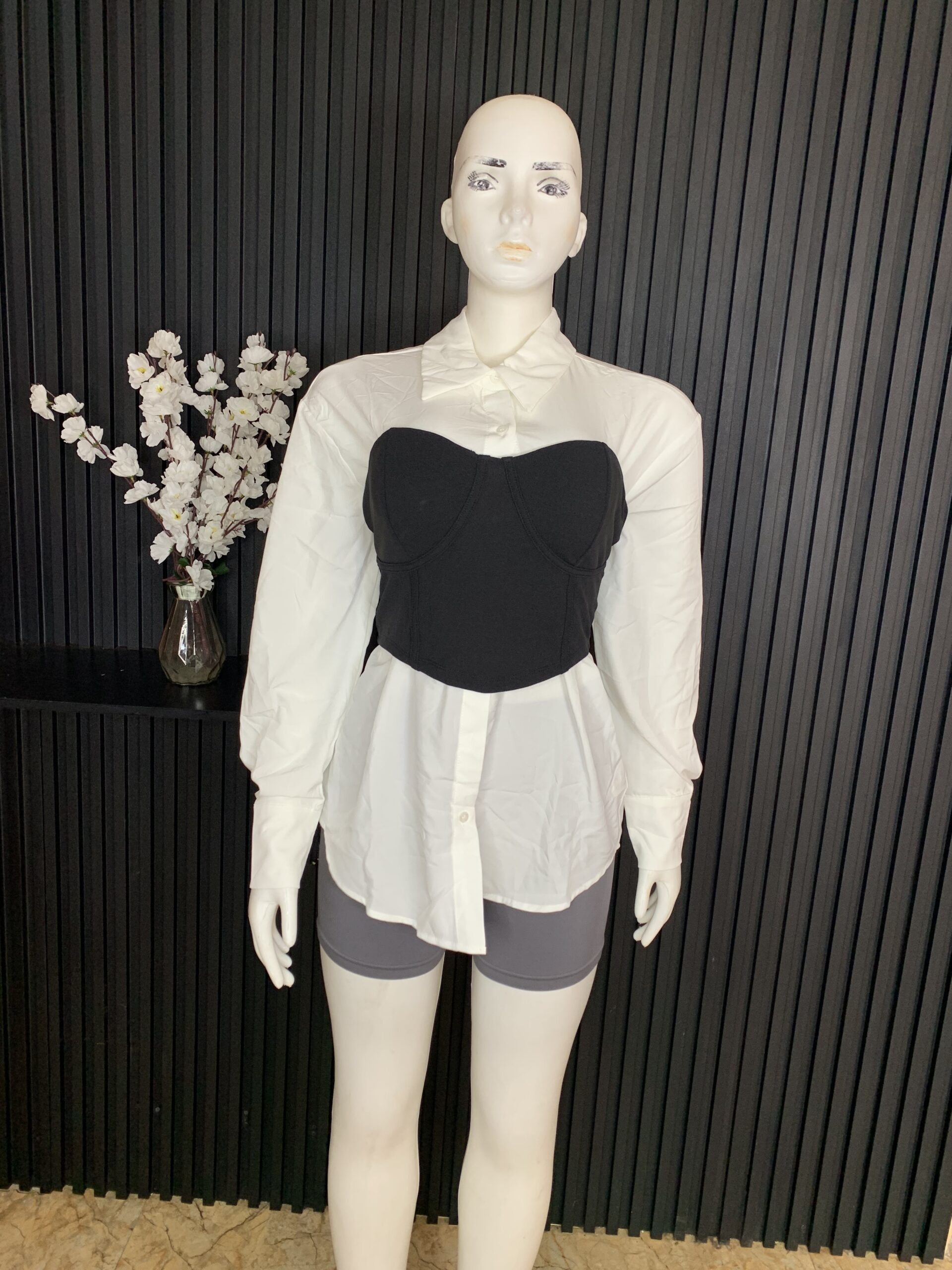 Chic White Shirt Paired With Black Bustier 2 Chic White Shirt Paired With Black Bustier - Image 2
