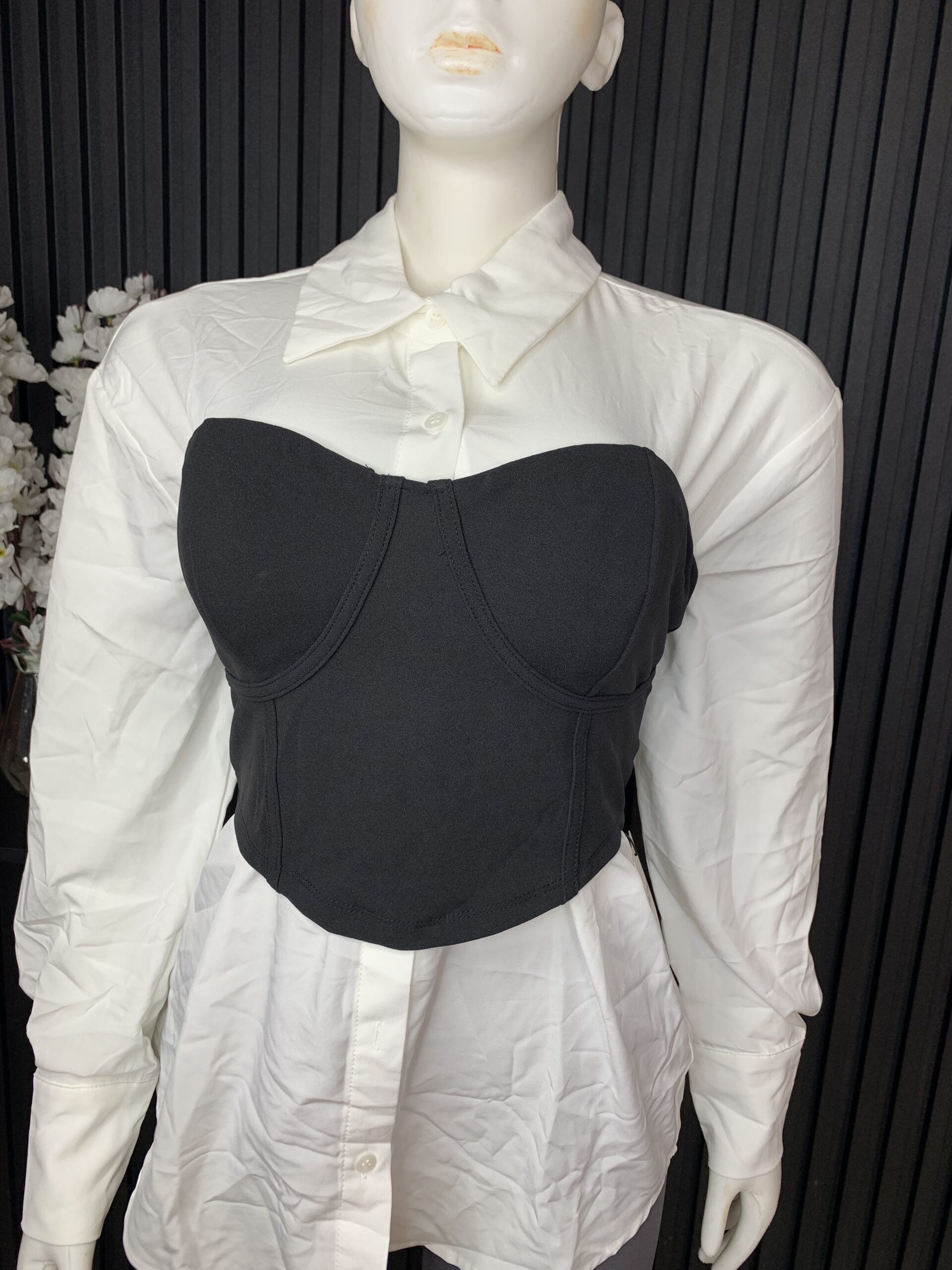 Chic White Shirt Paired With Black Bustier 3 Chic White Shirt Paired With Black Bustier - Image 3