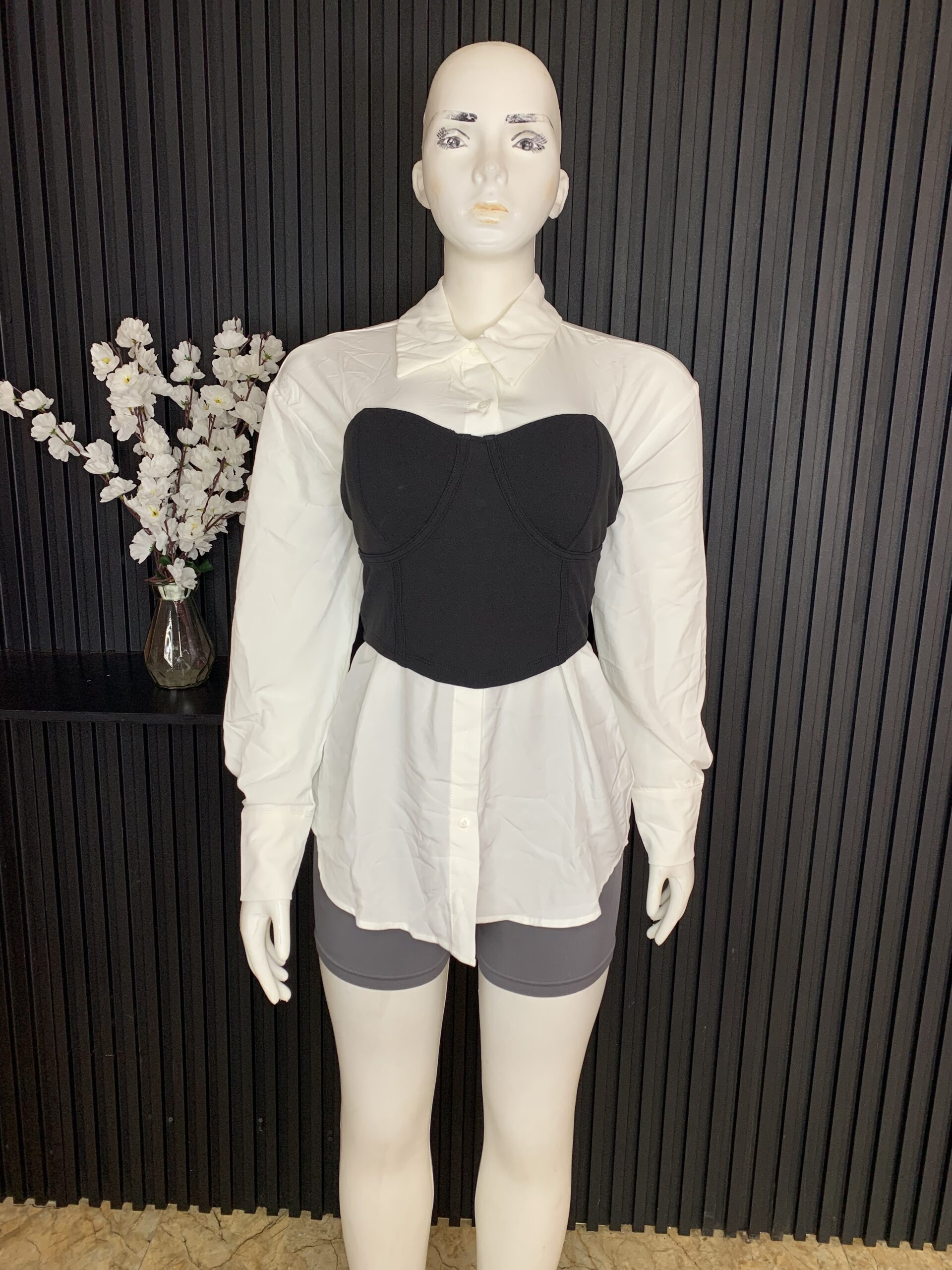Chic White Shirt Paired With Black Bustier 1 Chic White Shirt Paired With Black Bustier