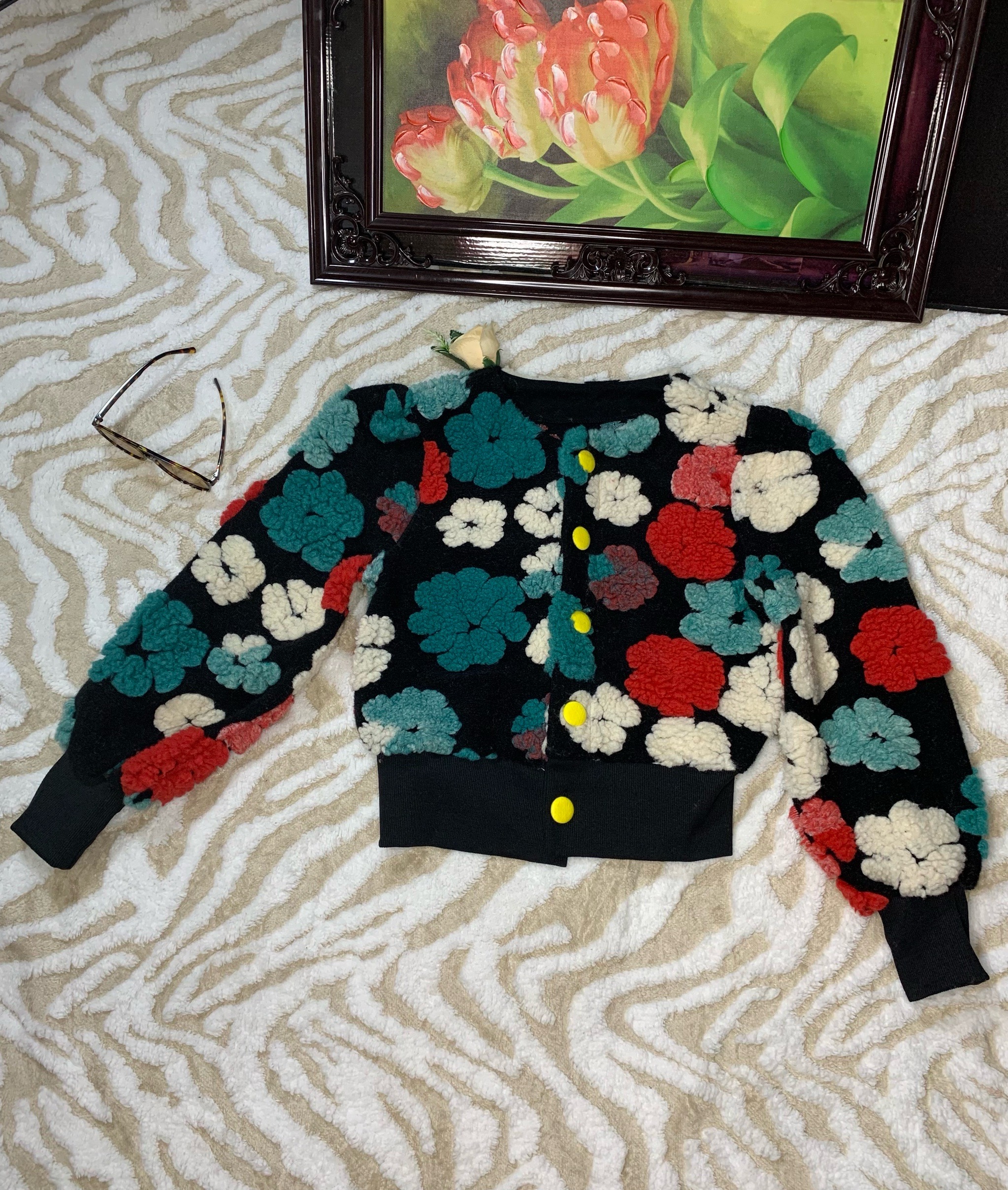 BloomCharm Women’s Floral Knit Cardigan – Soft Wool Blend Fashion Sweater Nigeria 4 BloomCharm Women’s Floral Knit Cardigan – Soft Wool Blend Fashion Sweater Nigeria - Image 4