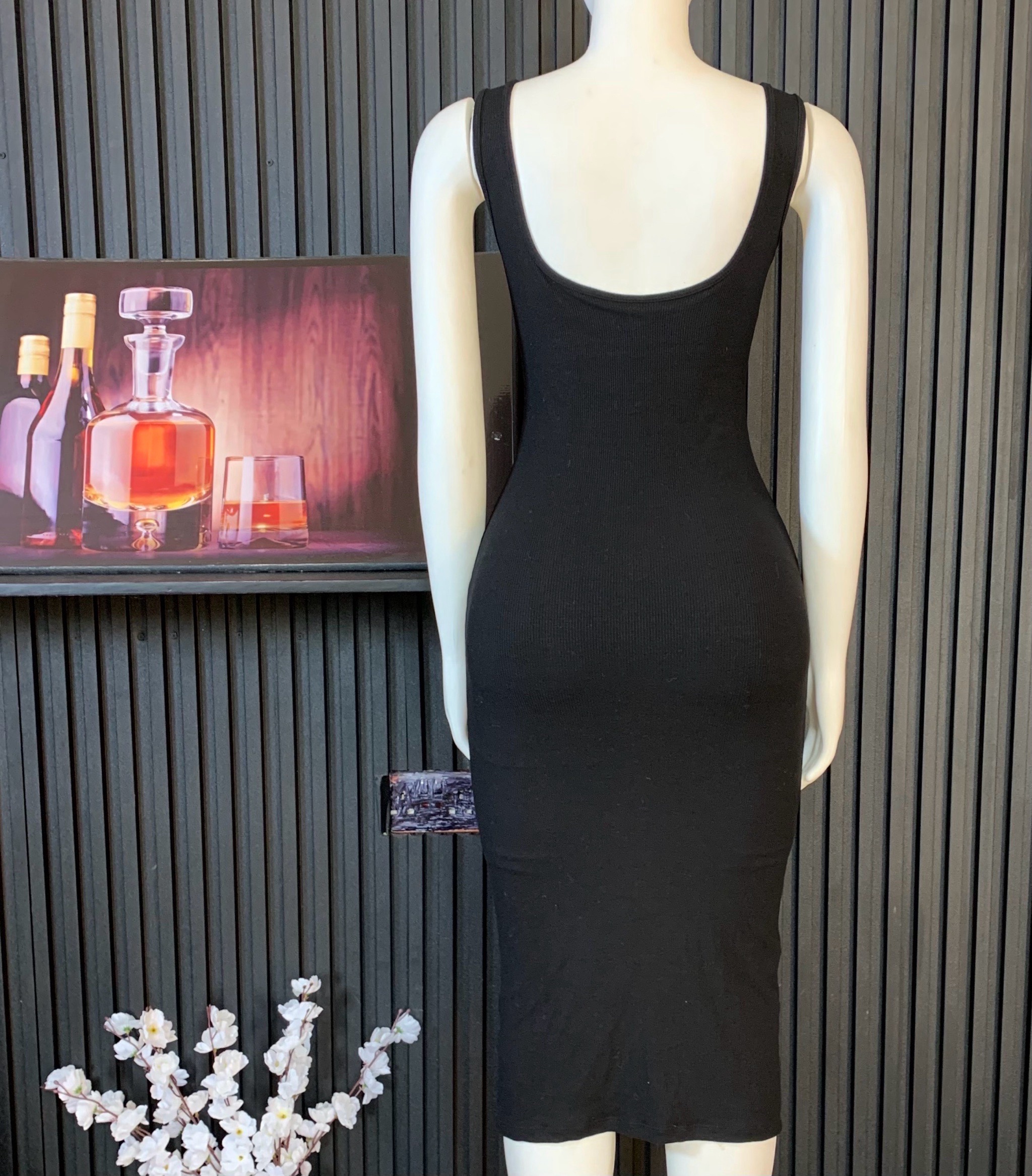 Elegant SculptFit Black Bodycon Midi Dress – Premium Women's Ribbed Figure-Hugging Gown 3 Elegant SculptFit Black Bodycon Midi Dress – Premium Women's Ribbed Figure-Hugging Gown - Image 3