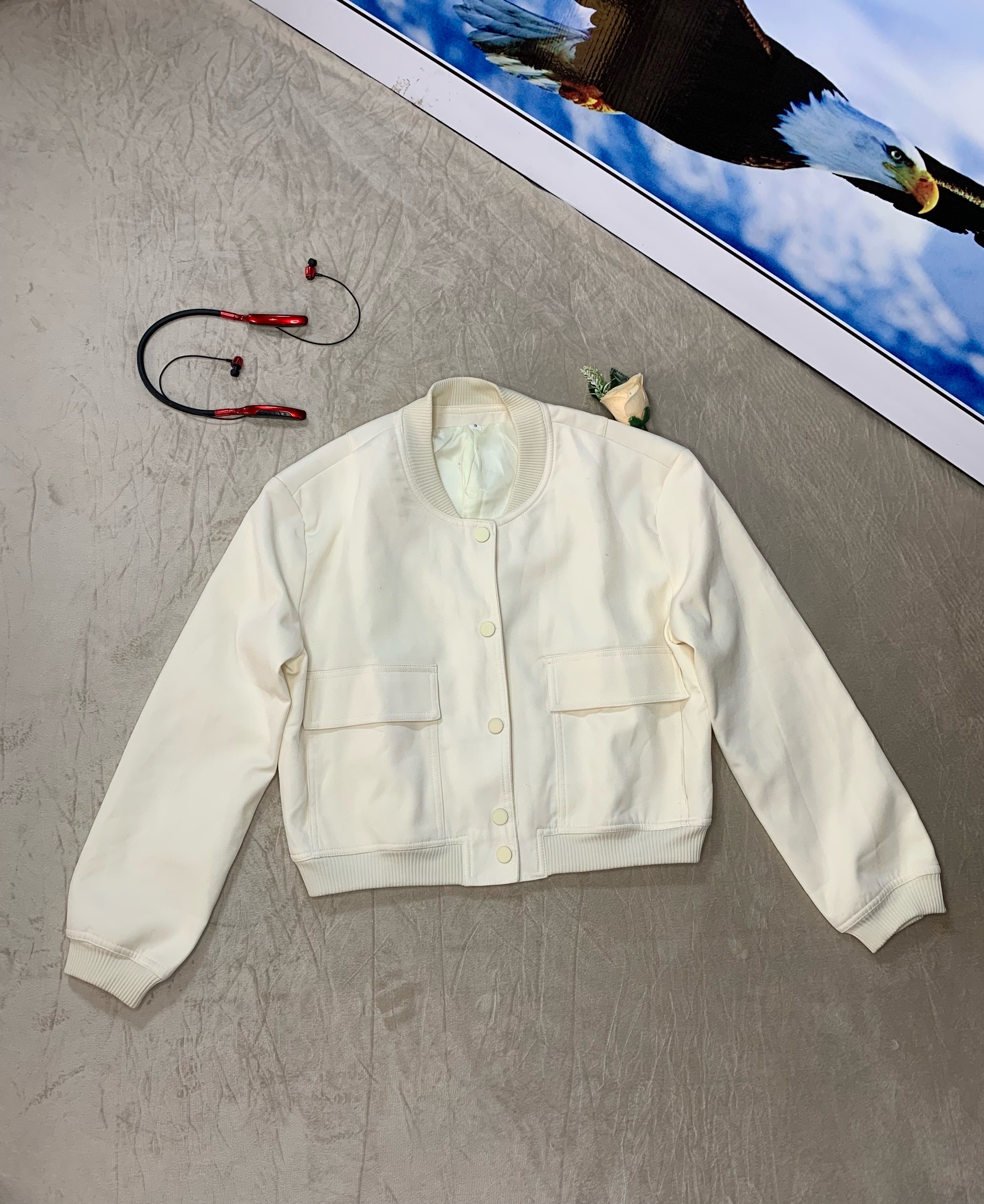 Stylish Cropped Denim Bomber Jacket 4 Stylish Cropped Denim Bomber Jacket - Image 4