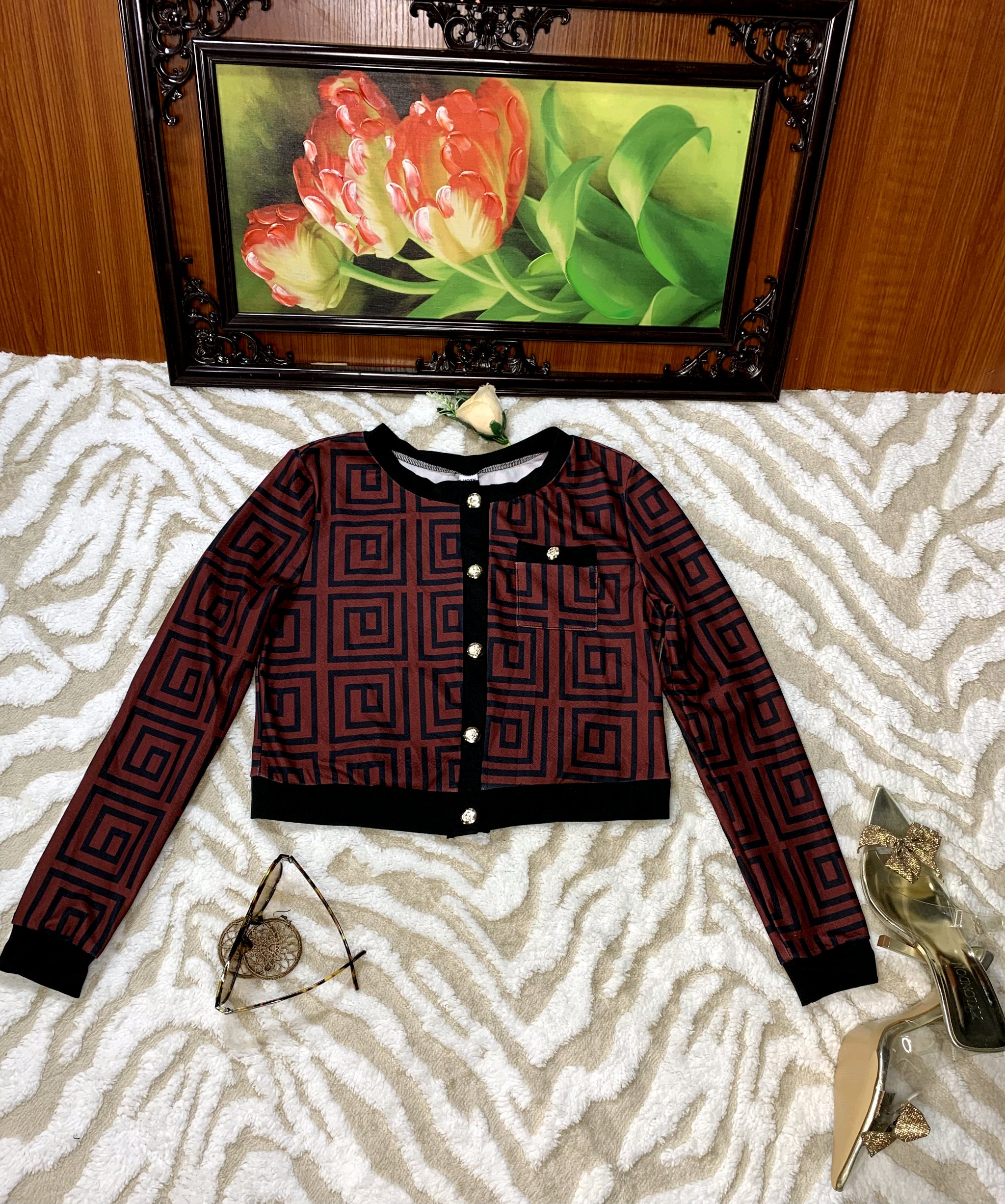 Women's Geometric Crop Jacket 2 Women's Geometric Crop Jacket - Image 2