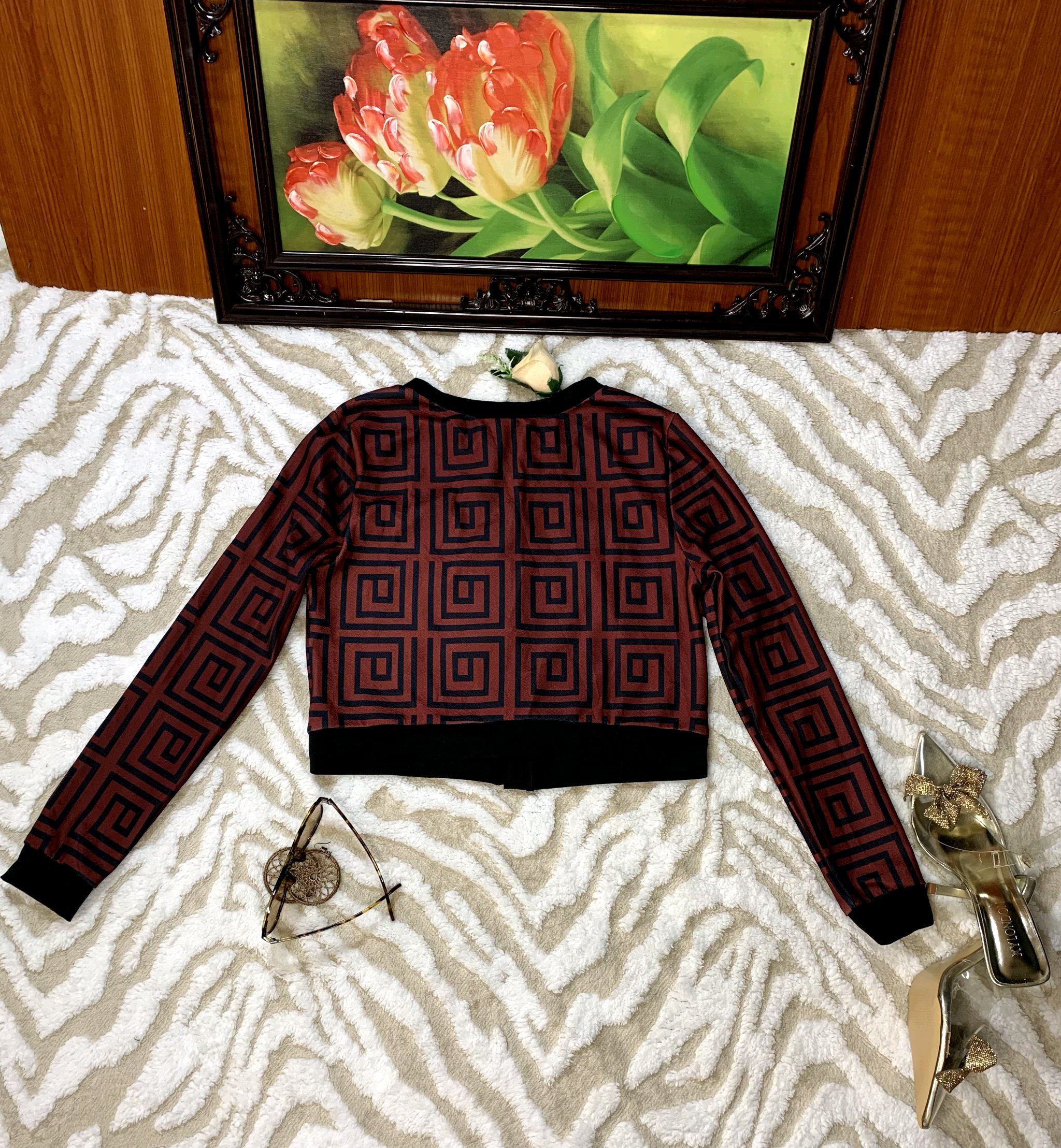 Women's Geometric Crop Jacket 3 Women's Geometric Crop Jacket - Image 3
