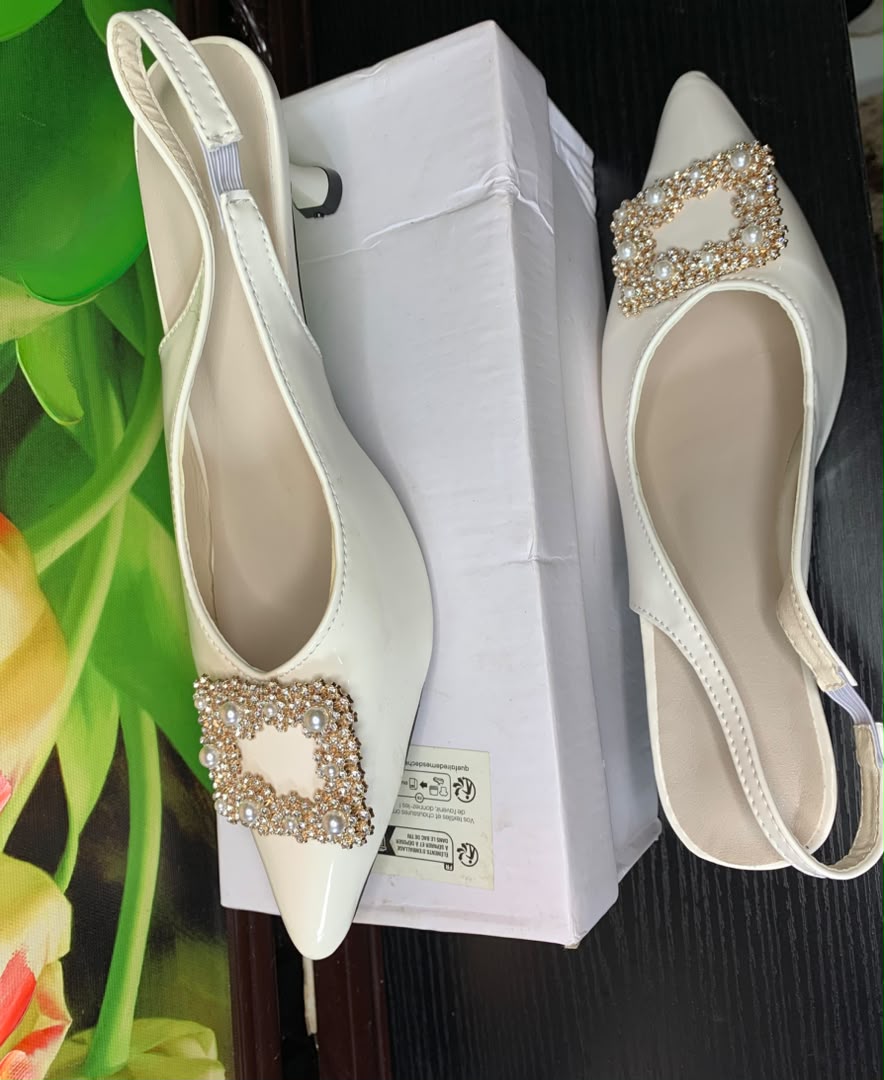 Elegant Pearl Buckle Slingback Heels – Luxury Women's White Occasion Shoes Nigeria 6 Elegant Pearl Buckle Slingback Heels – Luxury Women's White Occasion Shoes Nigeria - Image 6
