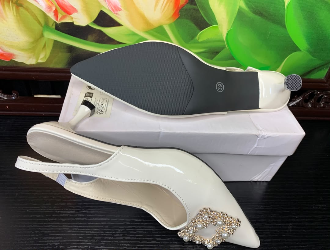 Elegant Pearl Buckle Slingback Heels – Luxury Women's White Occasion Shoes Nigeria 4 Elegant Pearl Buckle Slingback Heels – Luxury Women's White Occasion Shoes Nigeria - Image 4
