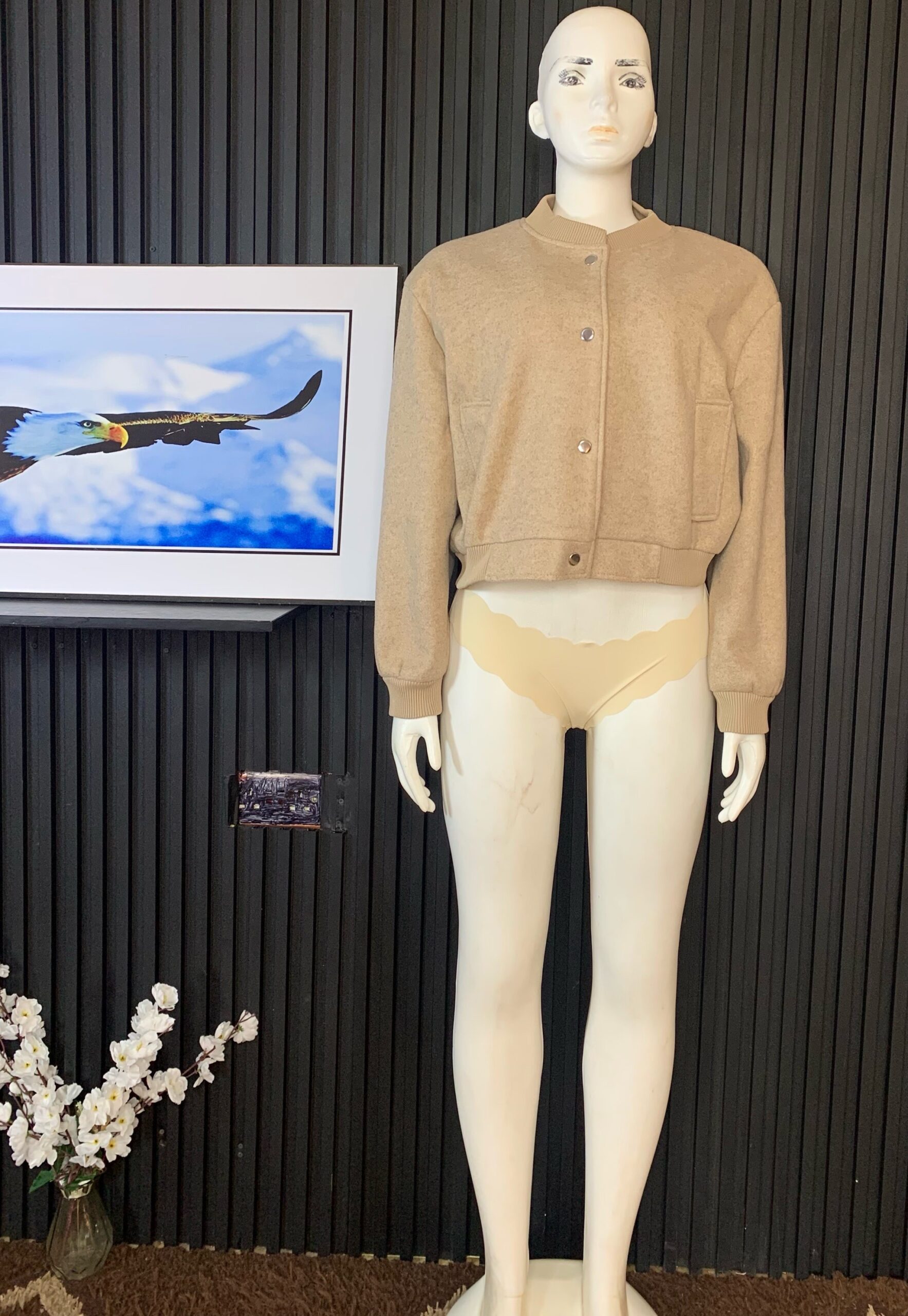 Beige Cropped Bomber Jacket 1 Beige Cropped Bomber Jacket
