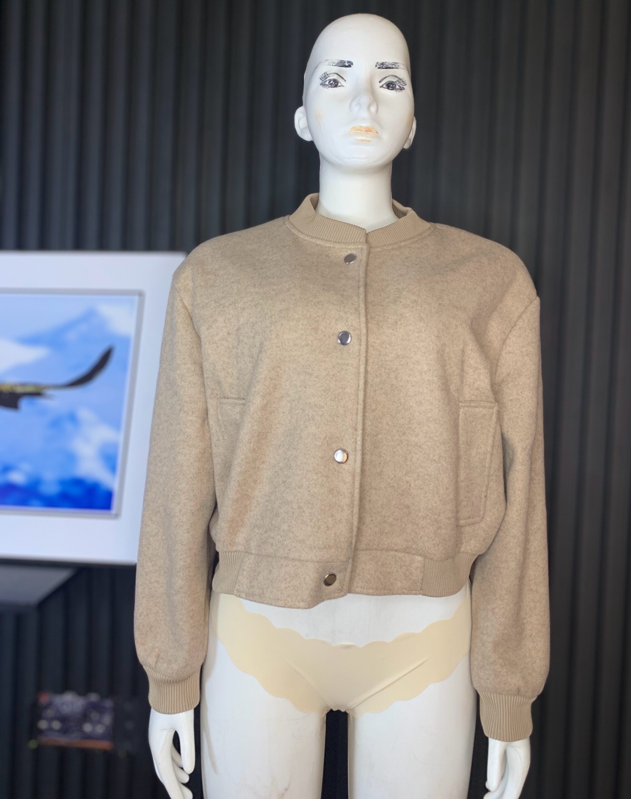 Beige Cropped Bomber Jacket 2 Beige Cropped Bomber Jacket - Image 2