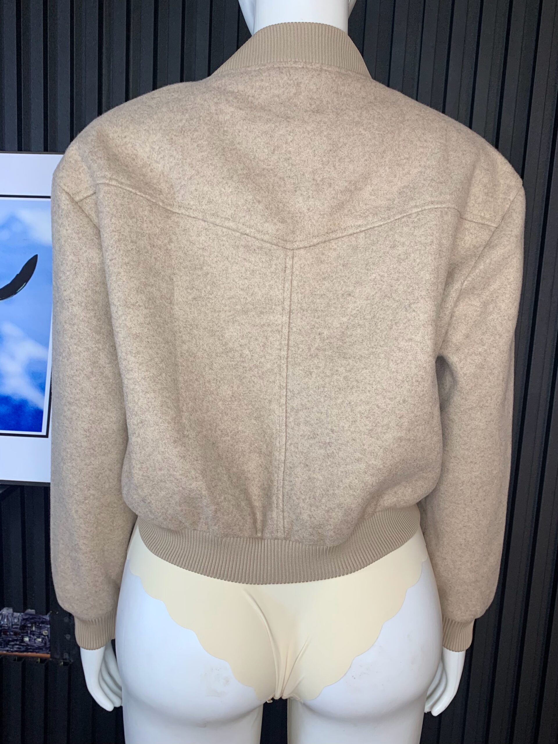 Beige Cropped Bomber Jacket 3 Beige Cropped Bomber Jacket - Image 3