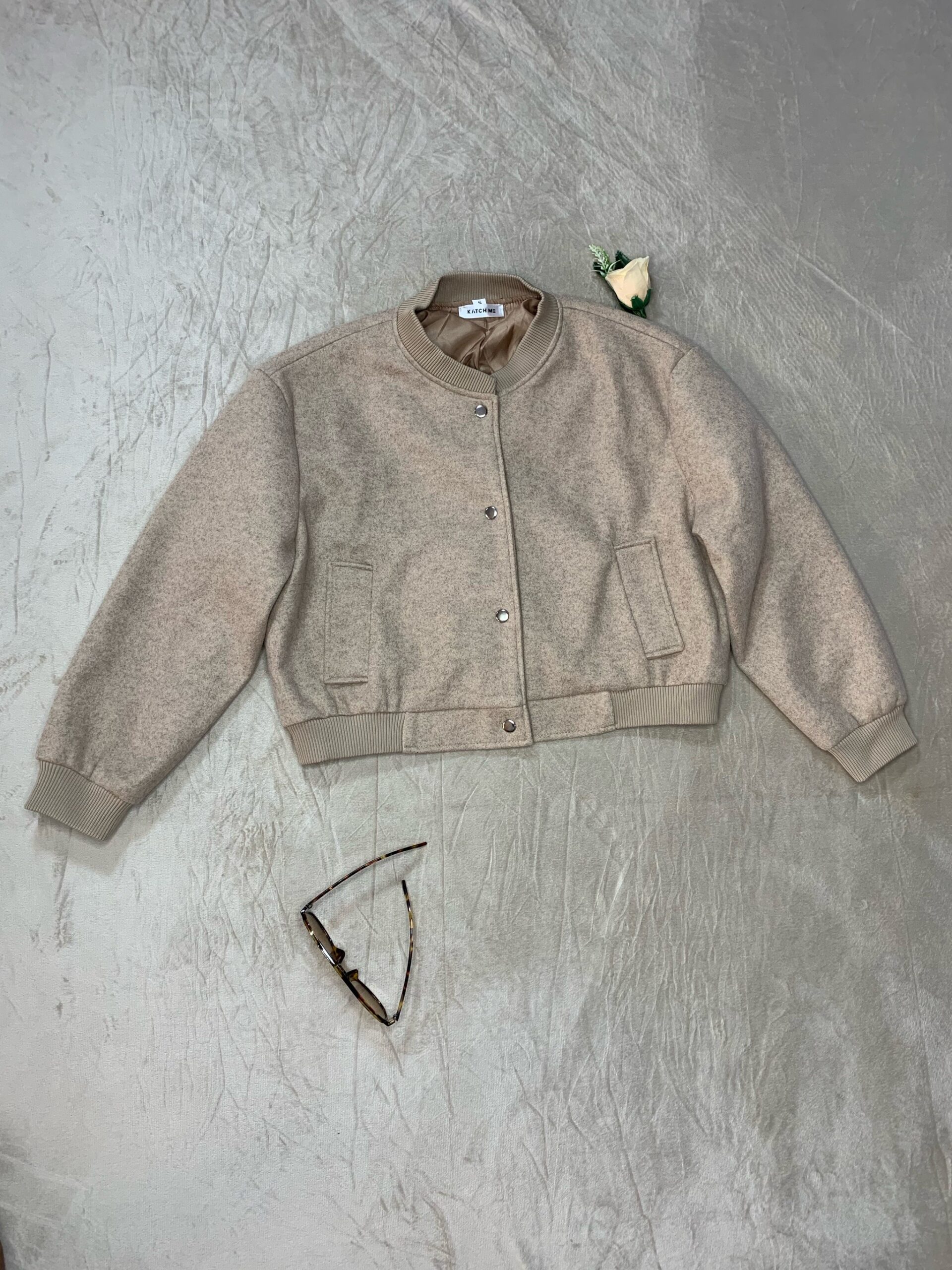Beige Cropped Bomber Jacket 4 Beige Cropped Bomber Jacket - Image 4