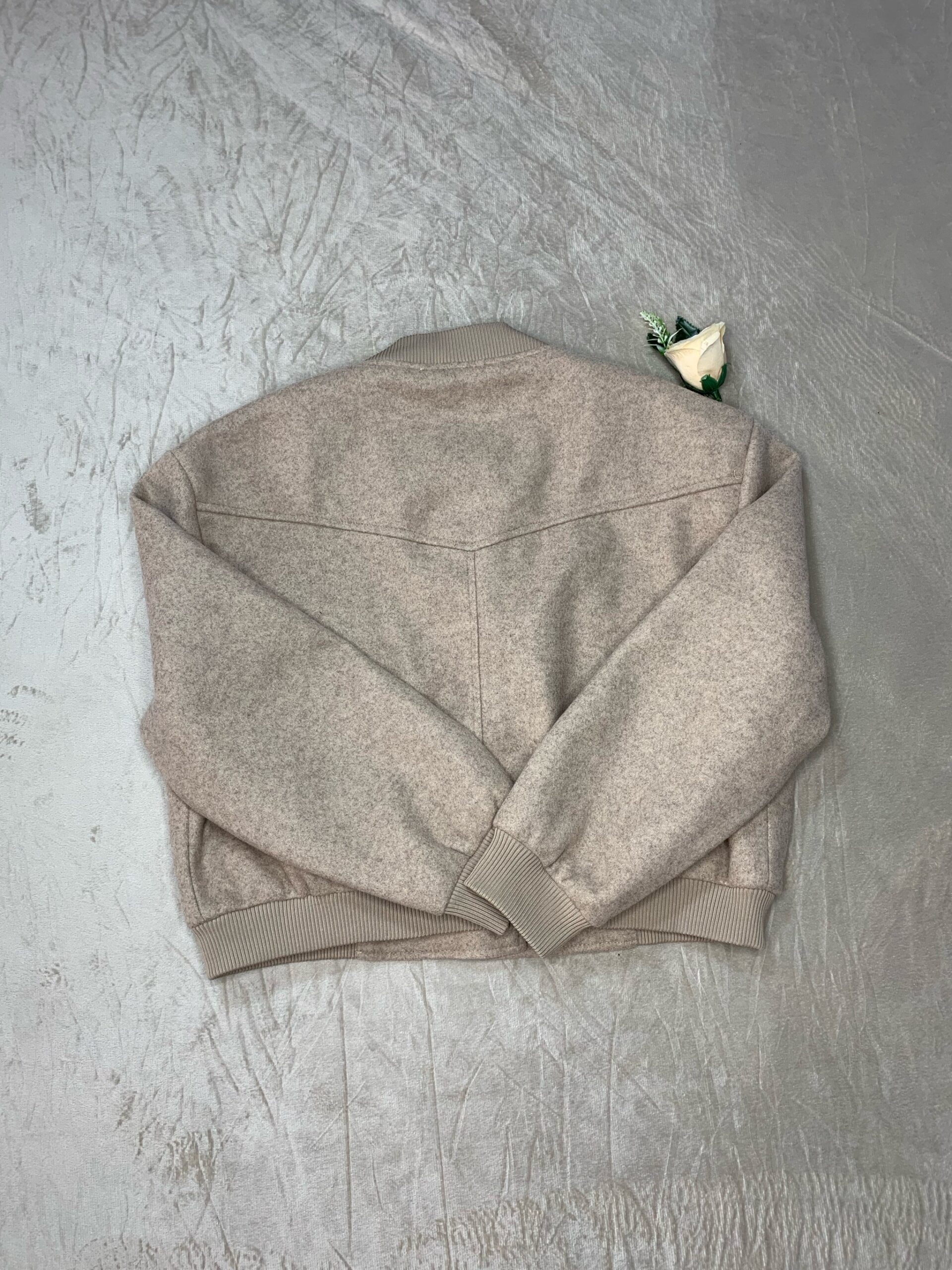 Beige Cropped Bomber Jacket 5 Beige Cropped Bomber Jacket - Image 5