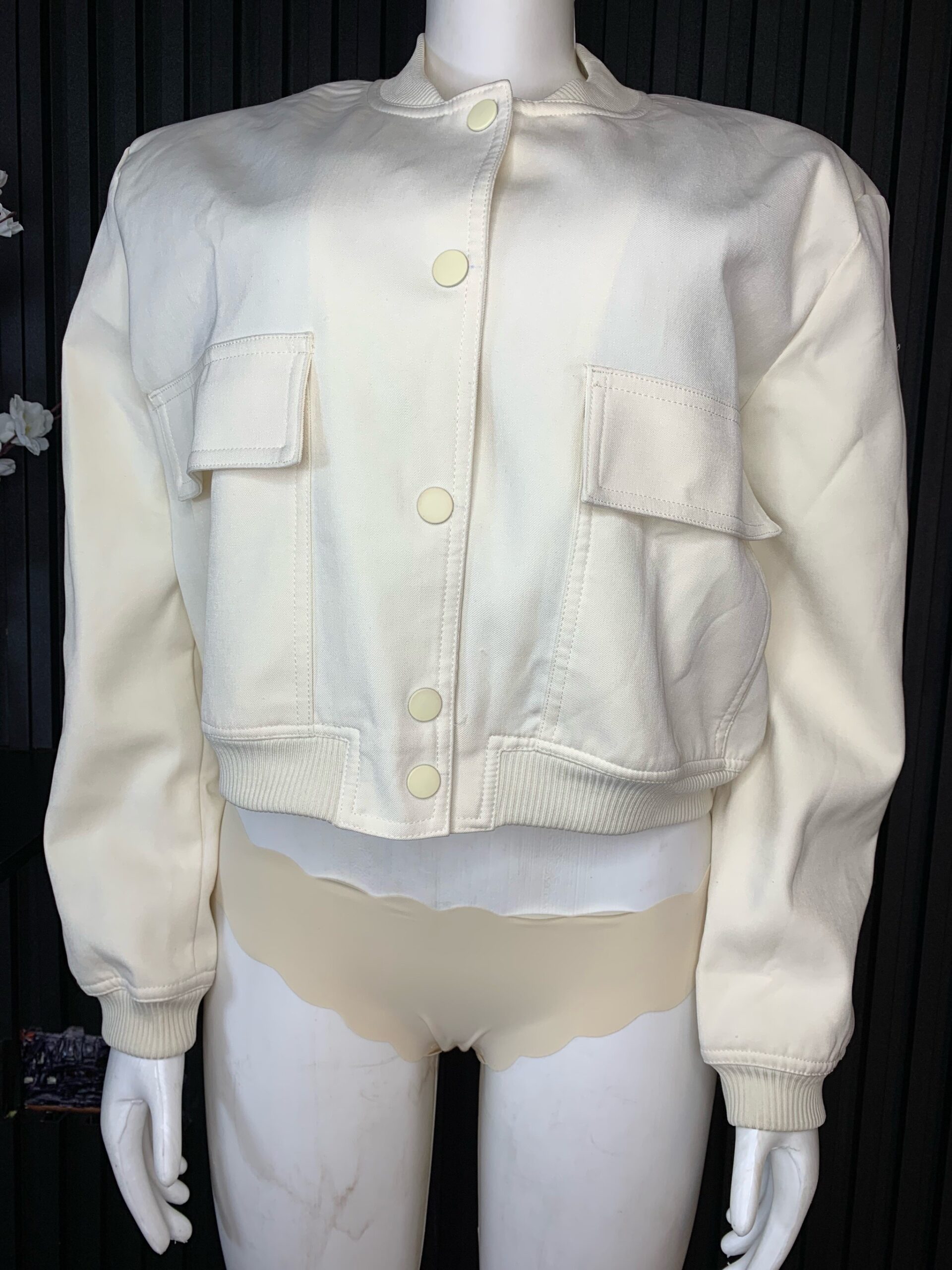 Premium Cropped Denim Bomber Jacket 2 Premium Cropped Denim Bomber Jacket - Image 2