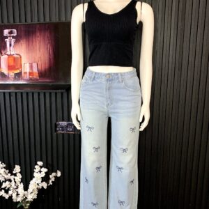 Bow Embroider Wide Leg Jean