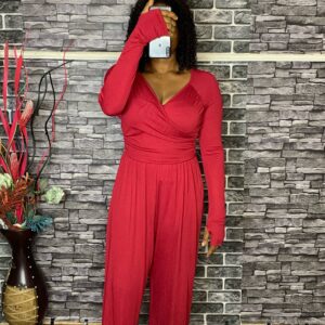 Long Sleeve Wrap Jumpsuit