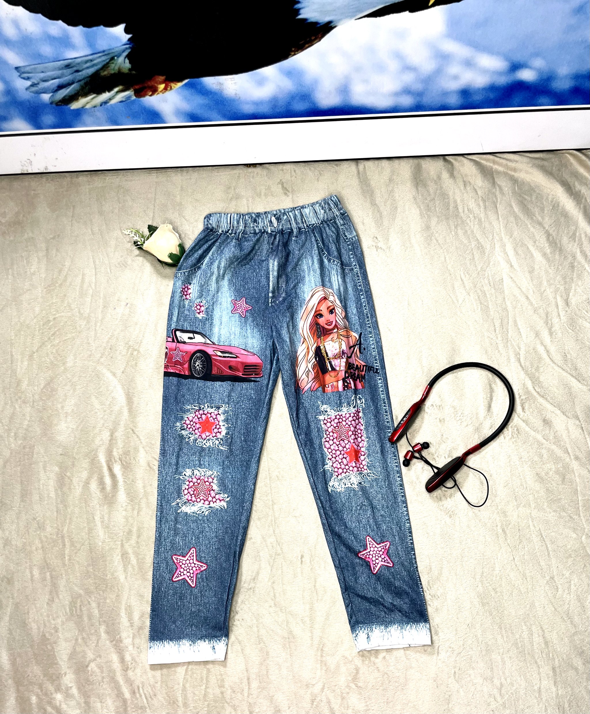 Girl's Printed Denim Trouser 1 Girl's Printed Denim Trouser