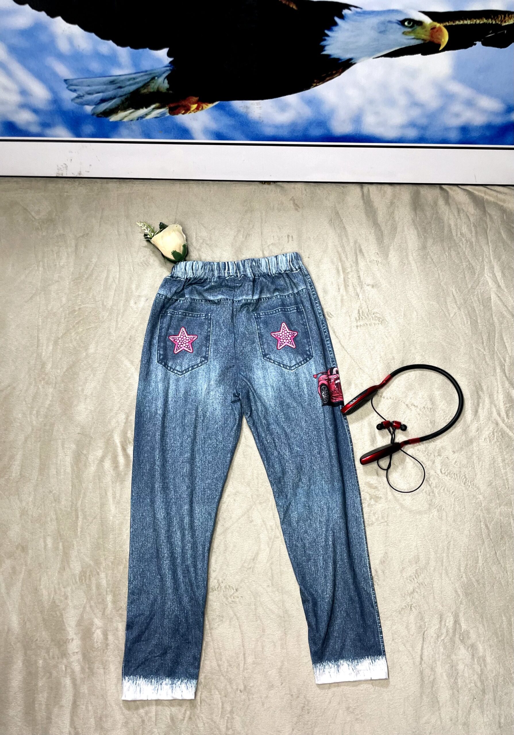 Girl's Printed Denim Trouser 3 Girl's Printed Denim Trouser - Image 3