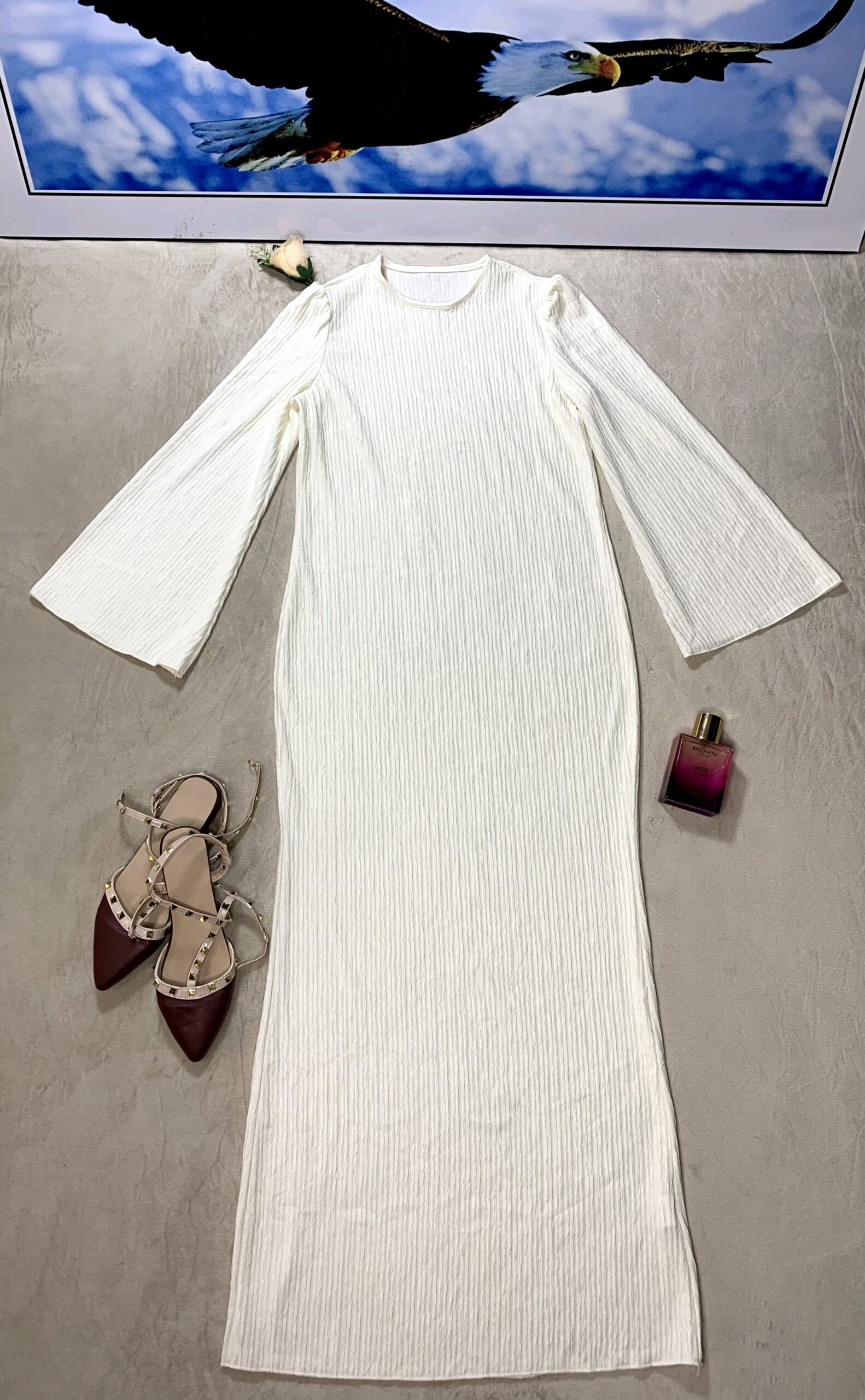 White Textured Midi Dress 4 White Textured Midi Dress - Image 4