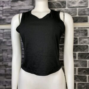 Black Ribbed Sleeveless Top Stylish
