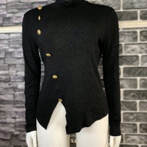 Black High neck Botton Top