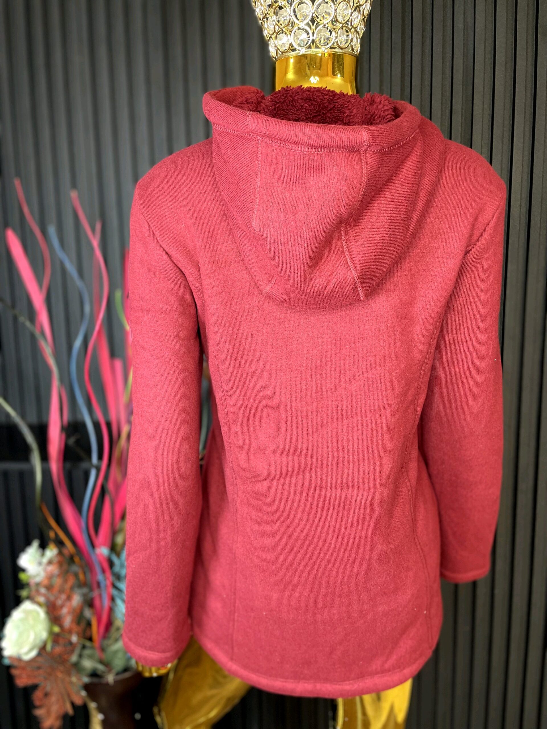 Women's Burgundy Zip Hoodie Jacket 3 Women's Burgundy Zip Hoodie Jacket - Image 3