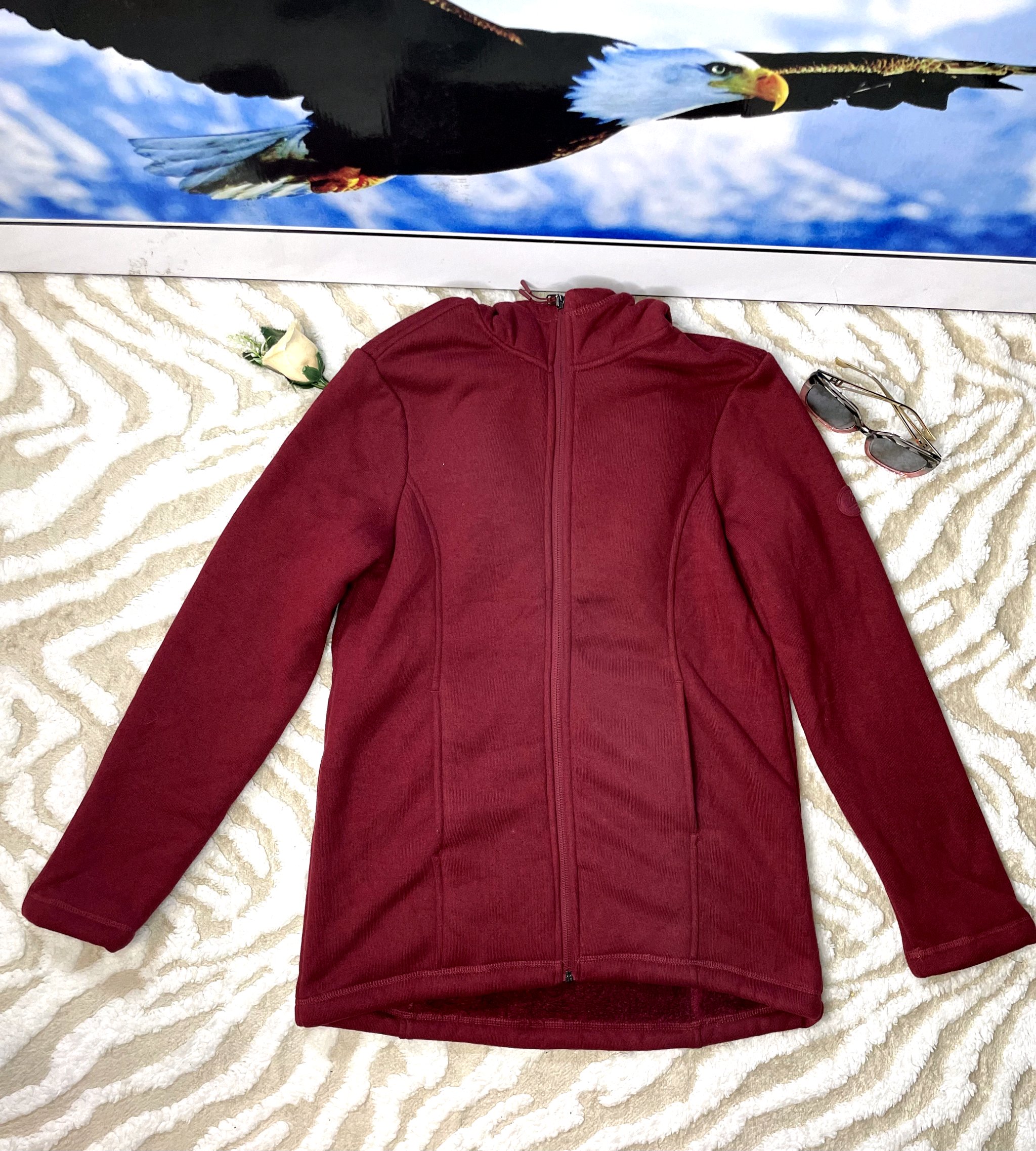 Women's Burgundy Zip Hoodie Jacket 4 Women's Burgundy Zip Hoodie Jacket - Image 4