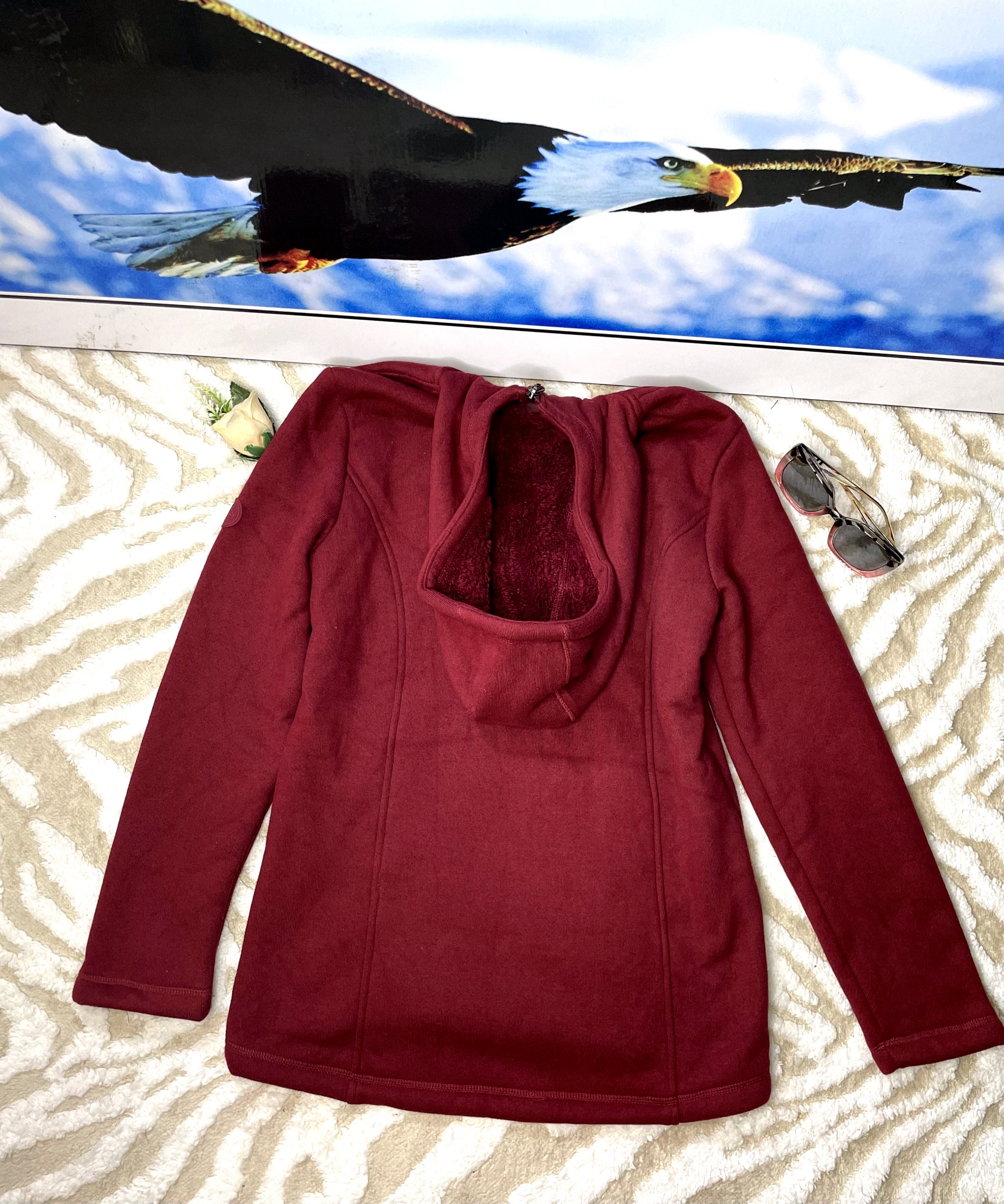 Women's Burgundy Zip Hoodie Jacket 5 Women's Burgundy Zip Hoodie Jacket - Image 5