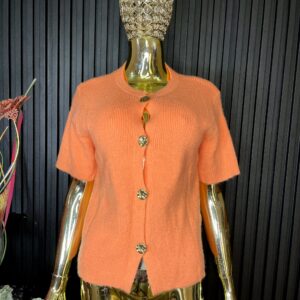 Orange Knit Cardigan Top