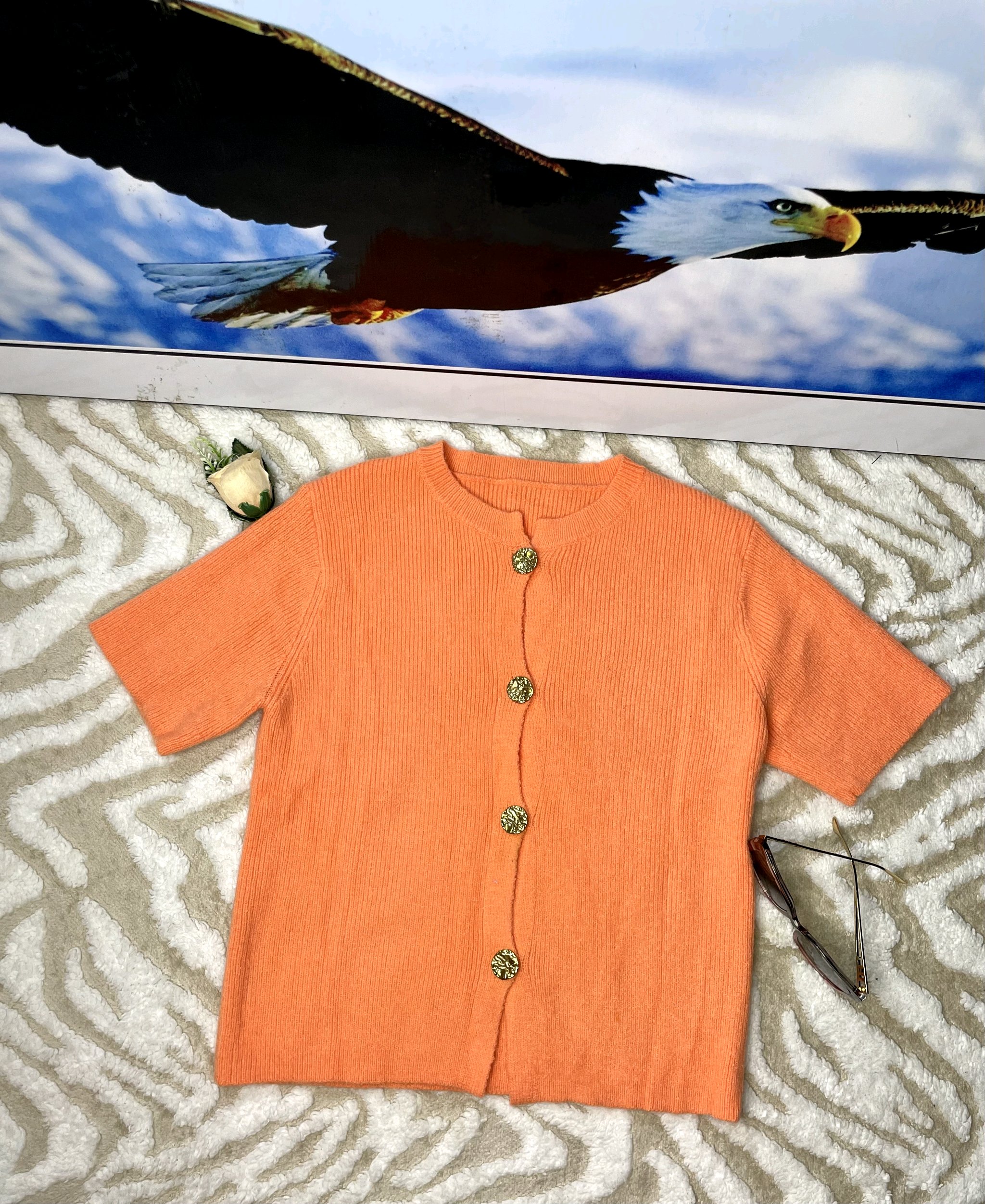 Orange Knit Cardigan Top 2 Orange Knit Cardigan Top - Image 2