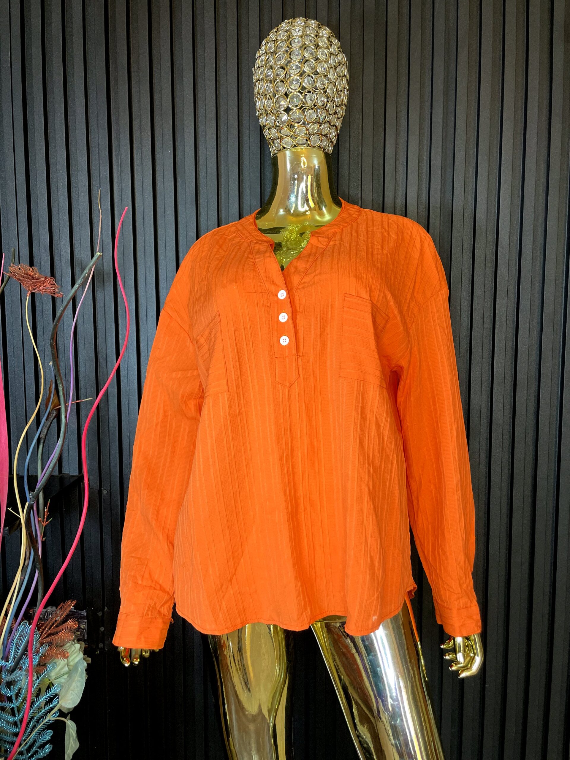 Women's Orange Long Sleeve Blouse 2 Women's Orange Long Sleeve Blouse - Image 2
