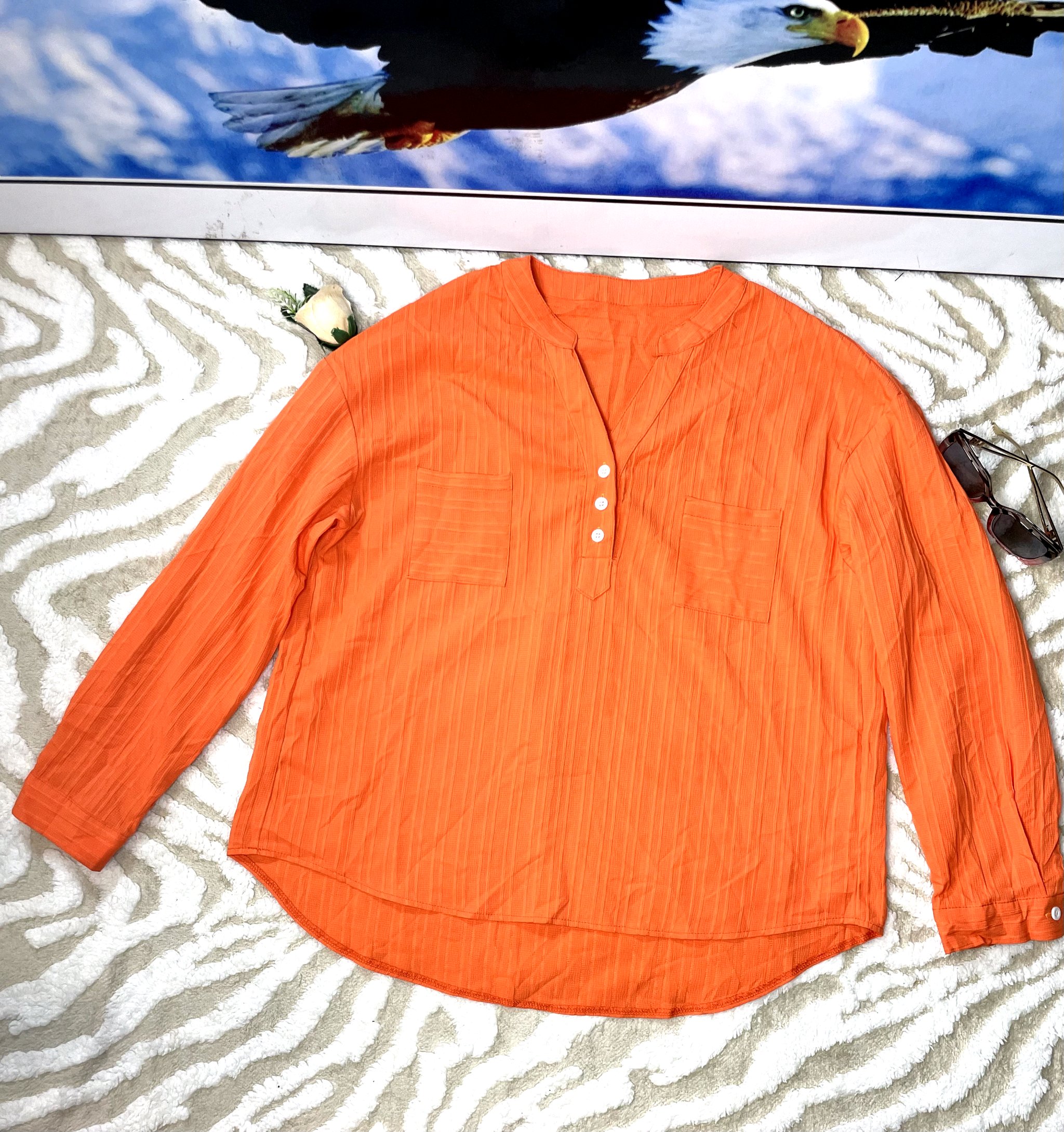 Women's Orange Long Sleeve Blouse 4 Women's Orange Long Sleeve Blouse - Image 4