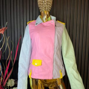 Home 14 Pastel Color Block Leather Jacket