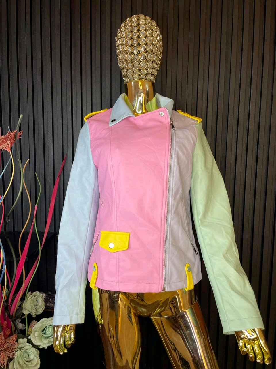 Pastel Color Block Leather Jacket 2 Pastel Color Block Leather Jacket - Image 2