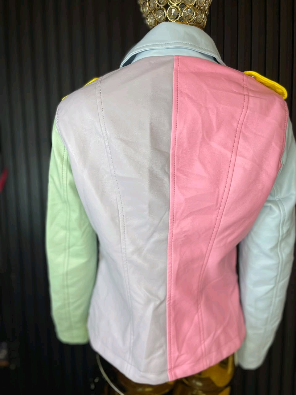 Pastel Color Block Leather Jacket 3 Pastel Color Block Leather Jacket - Image 3
