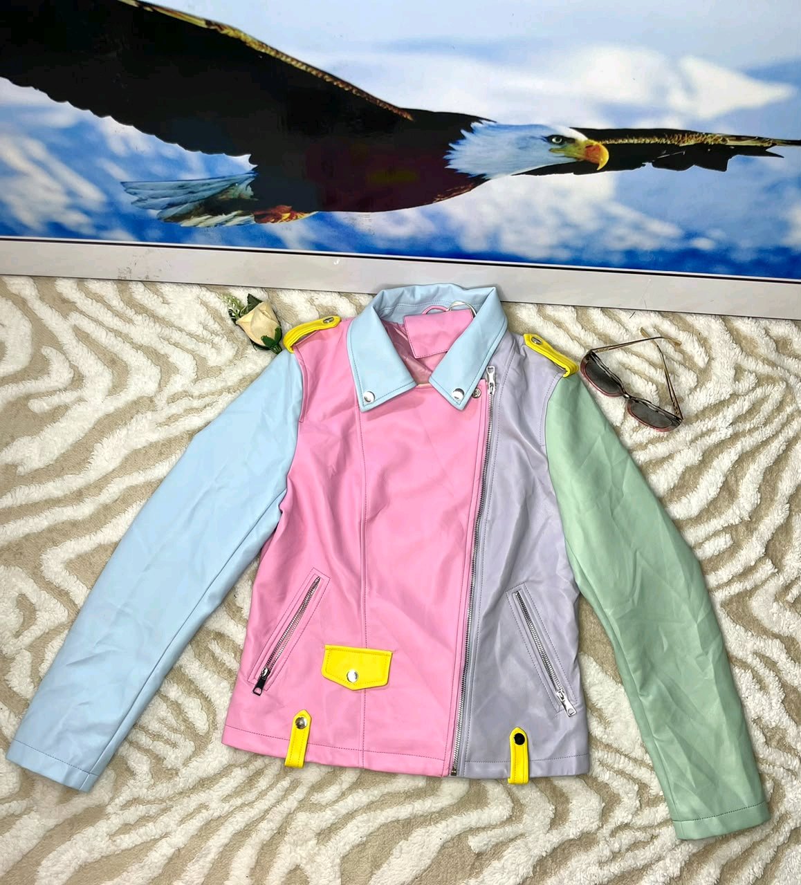 Pastel Color Block Leather Jacket 4 Pastel Color Block Leather Jacket - Image 4