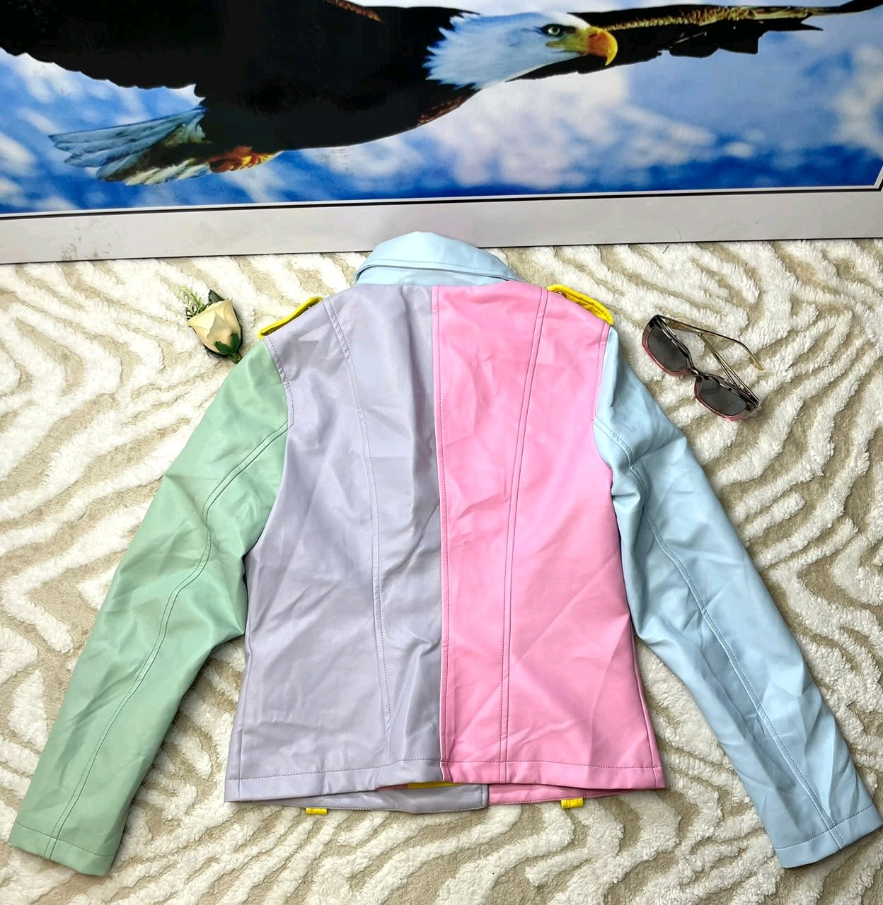 Pastel Color Block Leather Jacket 5 Pastel Color Block Leather Jacket - Image 5